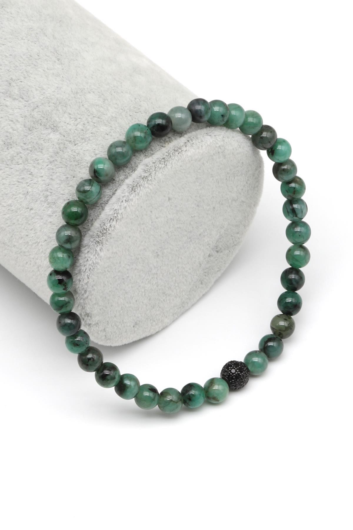 Zümrüt Doğal Taş Zirkon Aparatlı Bileklik 5 mm Küre Kesim