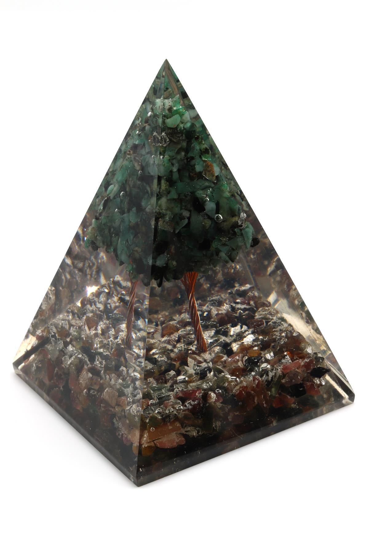 Zümrüt - Turmalin Taşından Orgonit Piramit