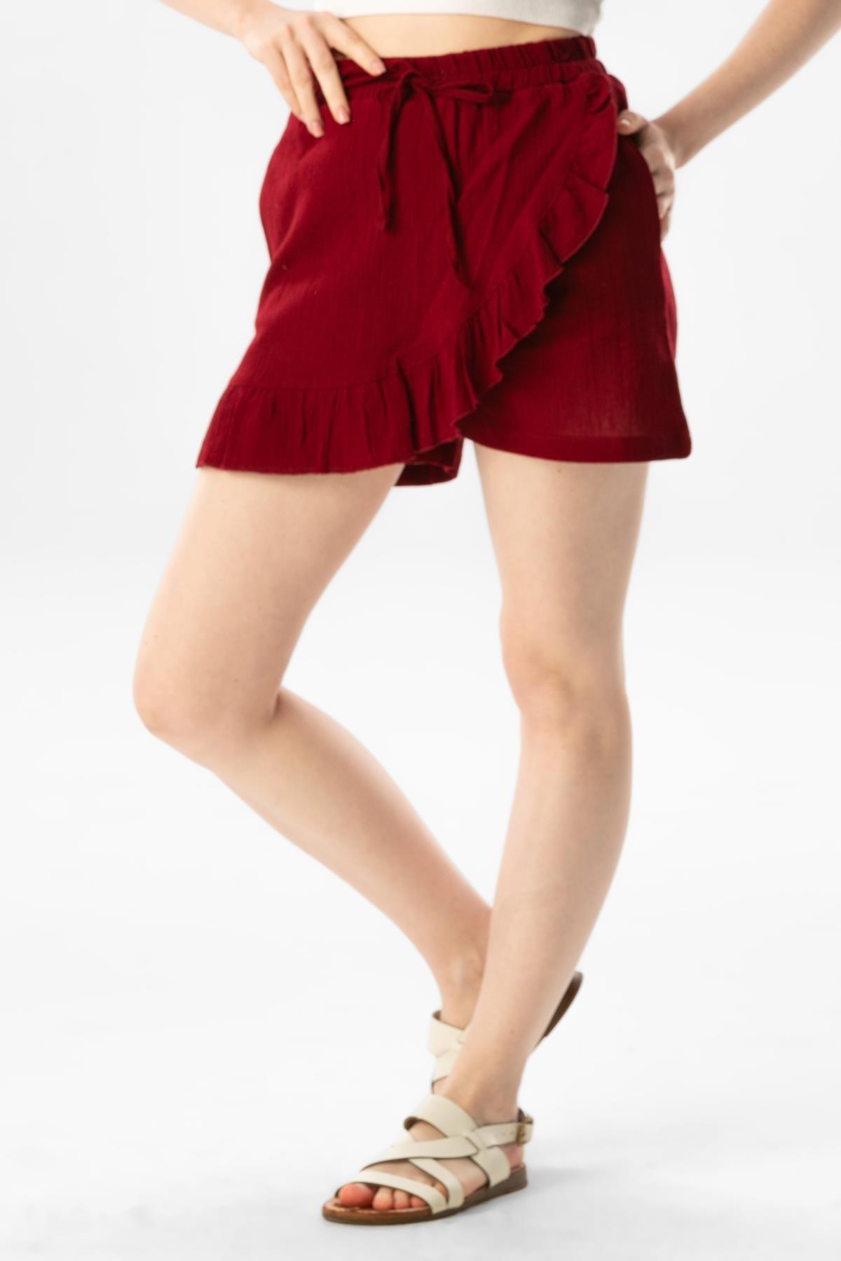 Ada Şile Bezi Yazlık Şort Etek Bordo Brd