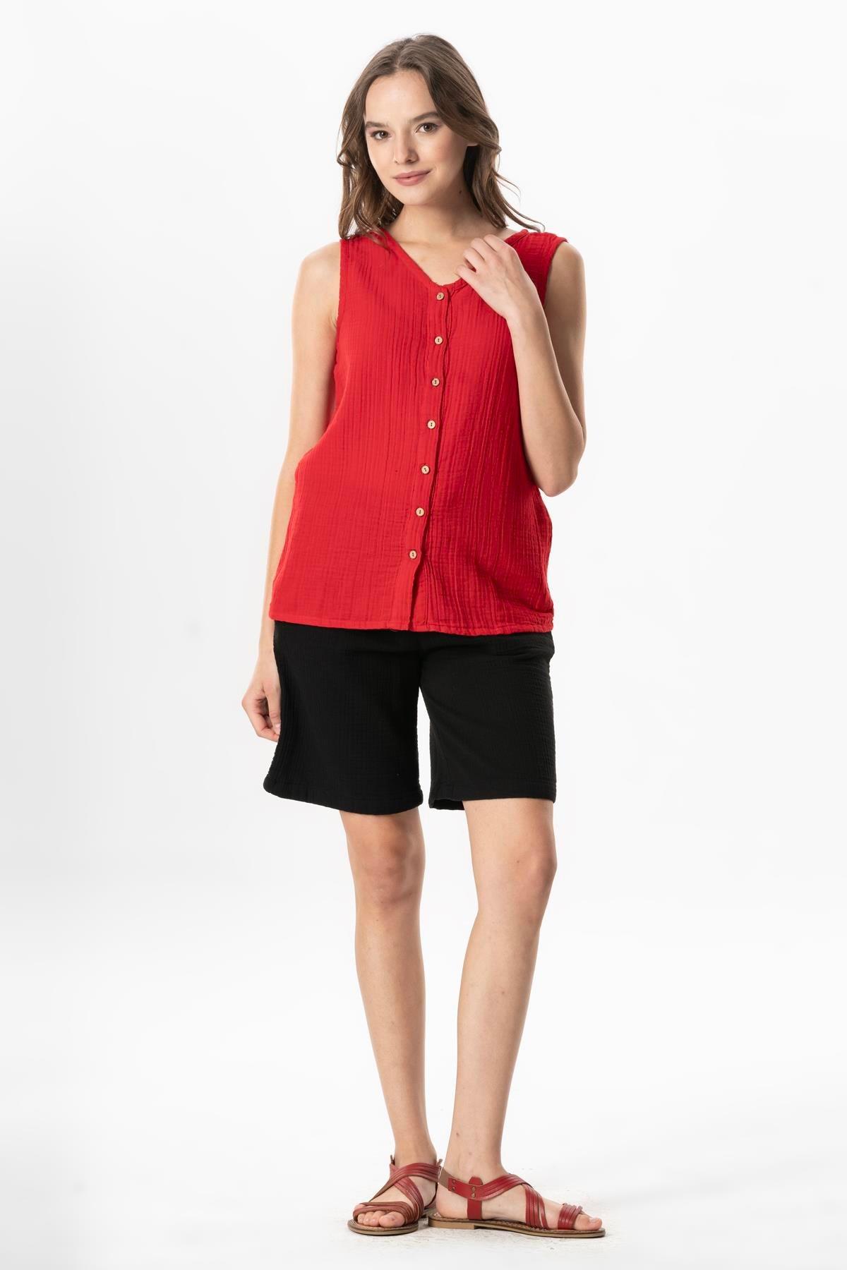 Beli Lastikli Rüzgar Diz Üstü Müslin Yazlık Şort Siyah Syh