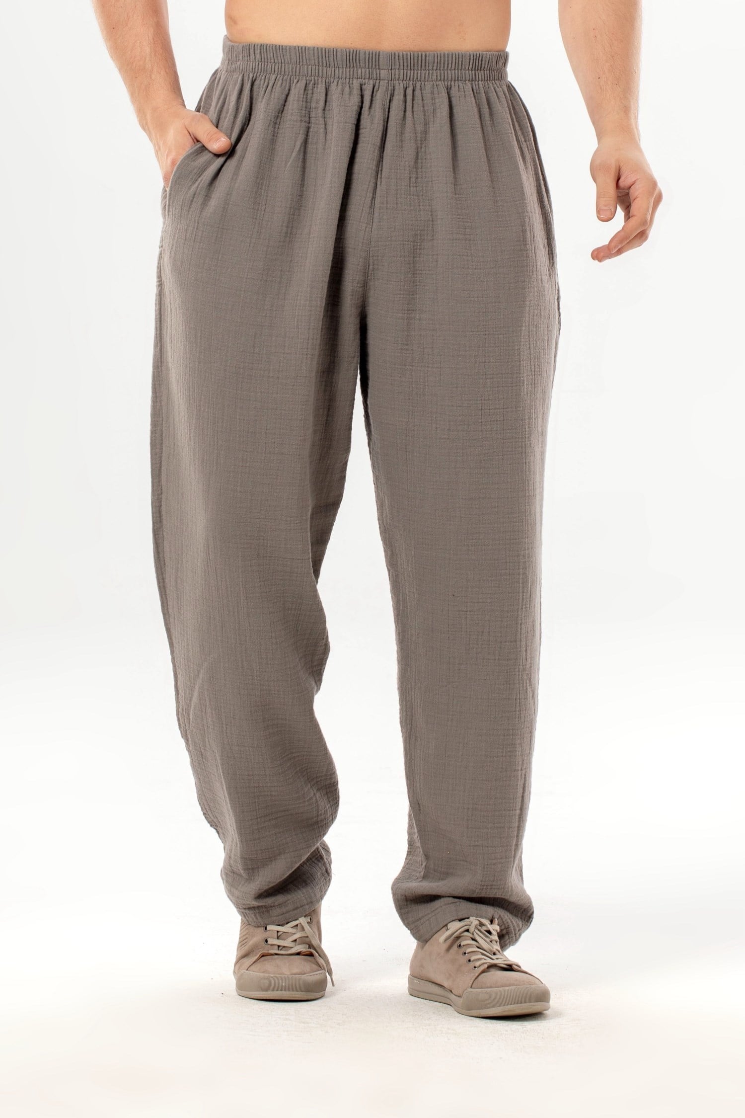 Beli Lastikli Yandan Çift Cepli Müslin Şalvar Pantolon Gri Gri