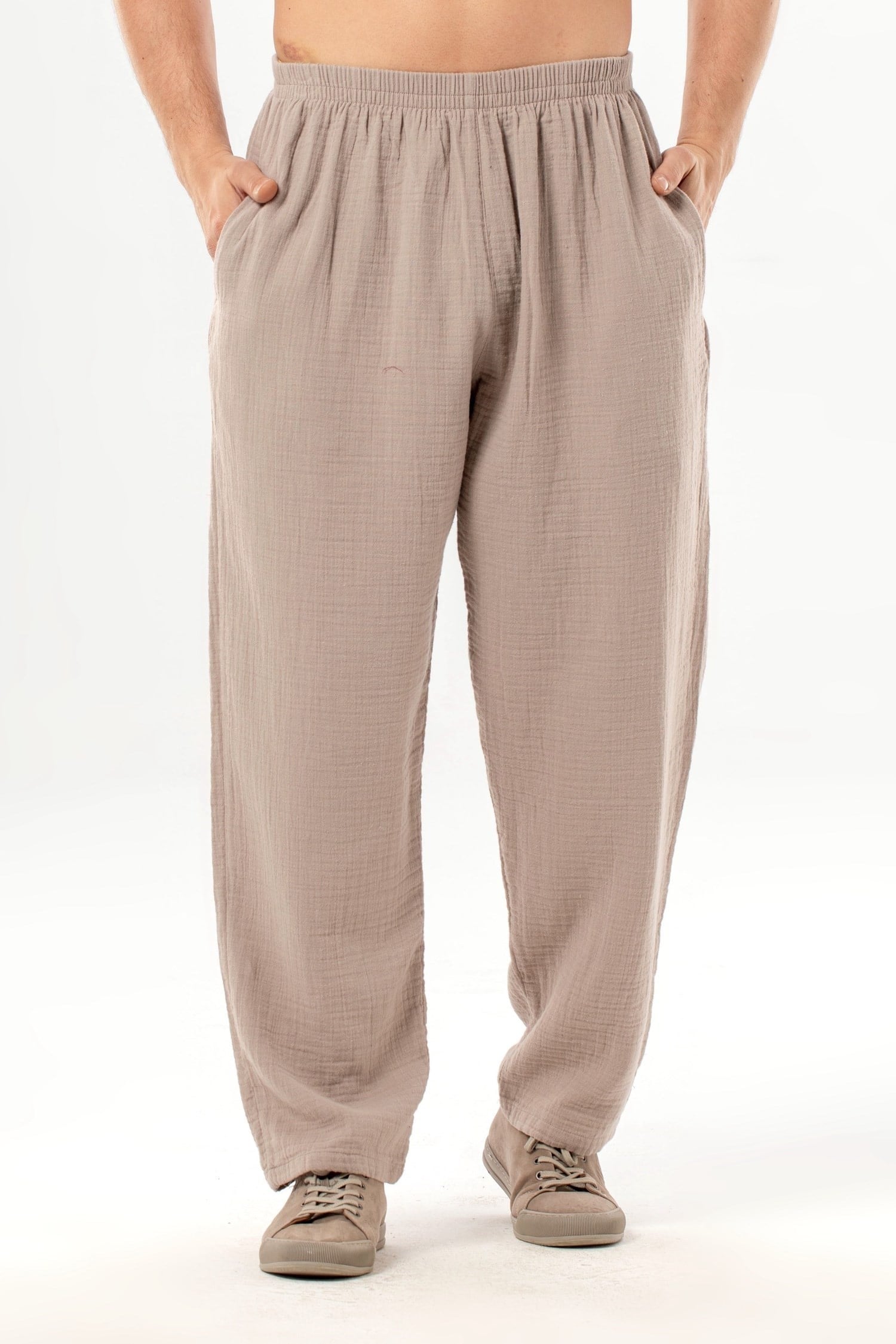 Beli Lastikli Yandan Çift Cepli Müslin Şalvar Pantolon Taş Tas