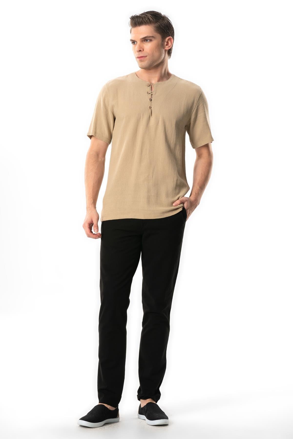 Halikarnas Kısa Kol Violet Düğme Detaylı Erkek Yazlık Tshirt Vizon Vzn