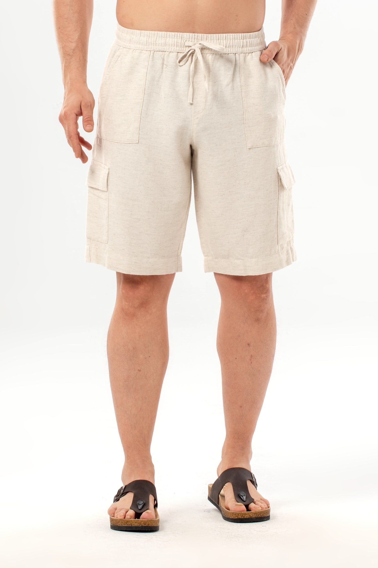 Keten Lastikli Erkek Şort Krem Krm
