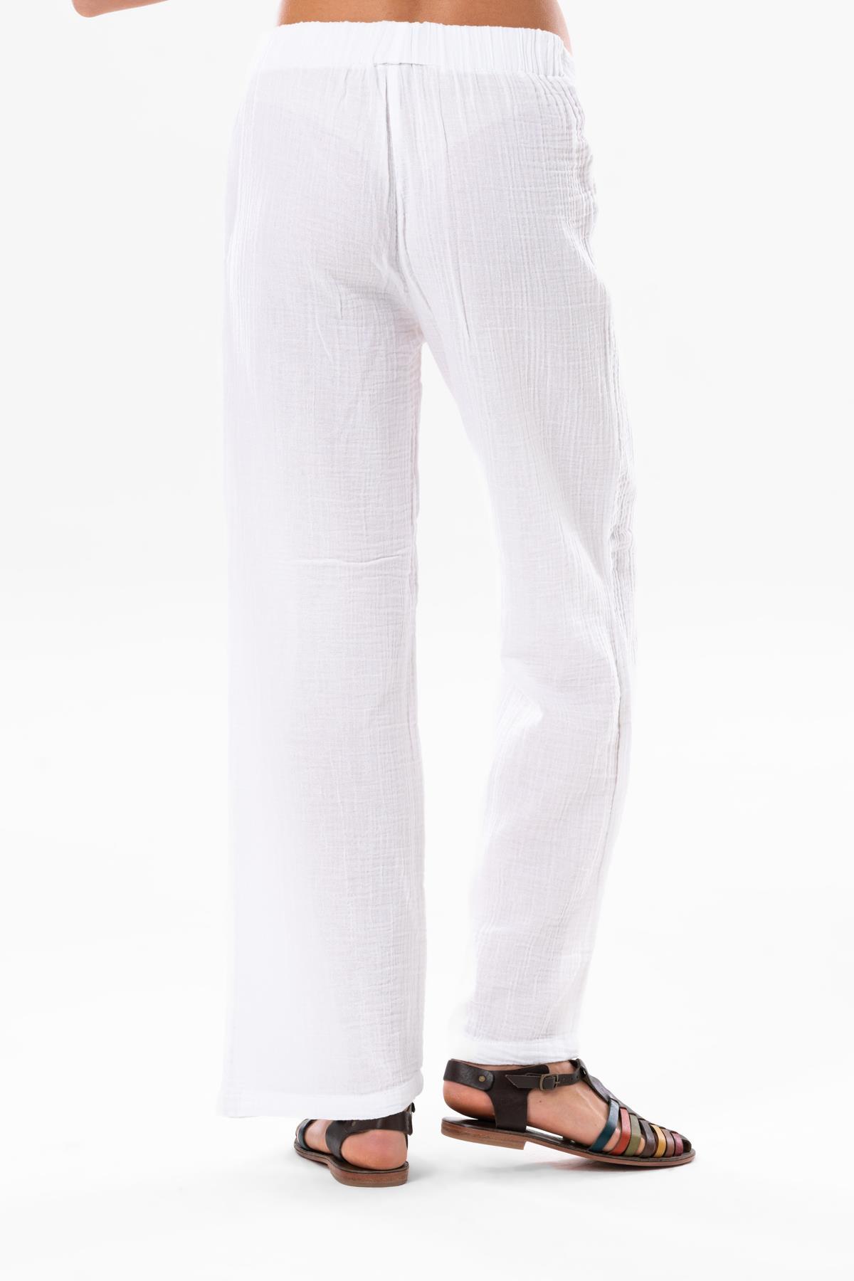 Sardunya Beli Lastikli Müslin Pantolon Beyaz Byz