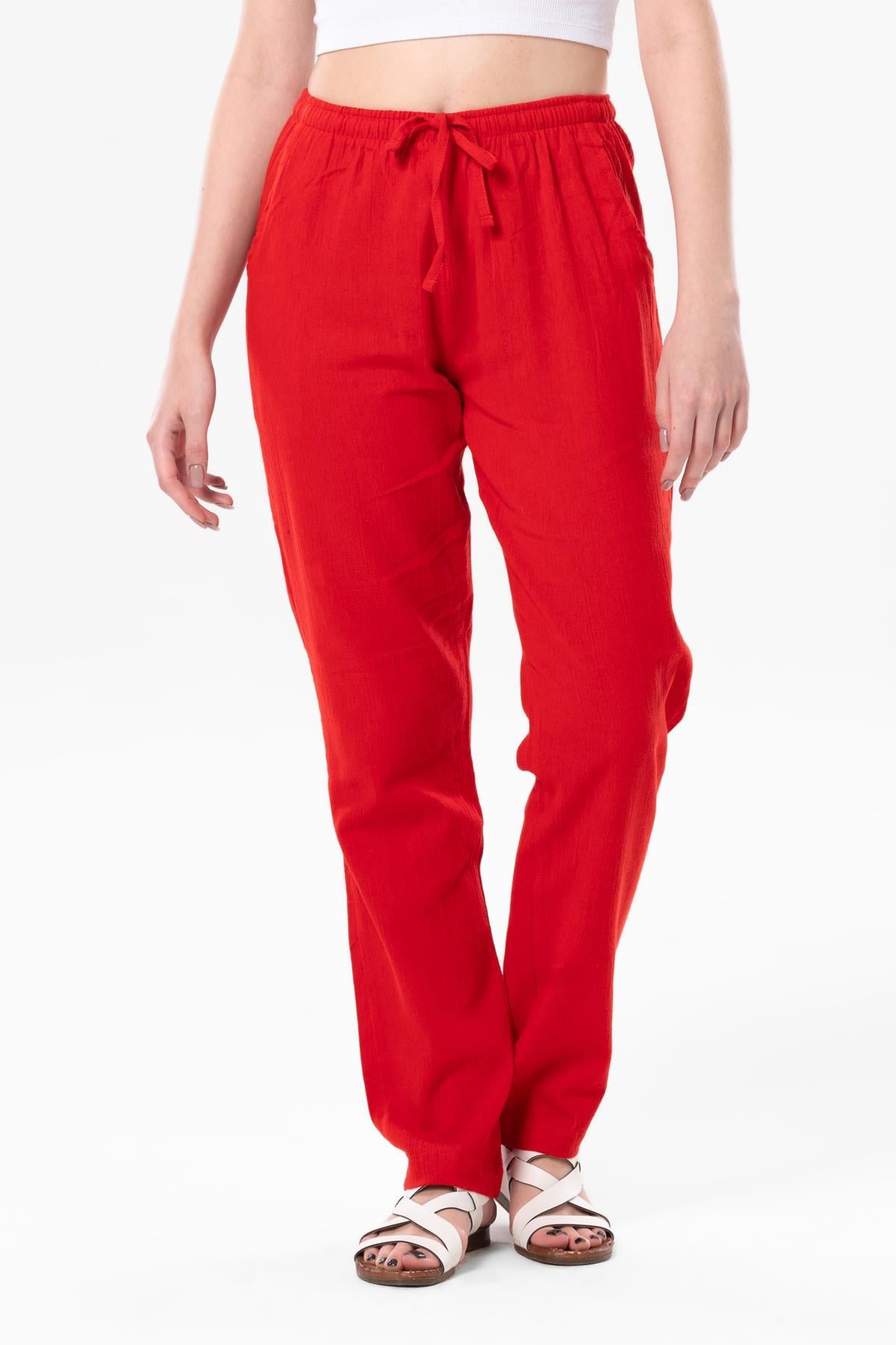 Şile Bezi Çift Cepli Unisex Yazlık Pantolon Kırmızı Krmz