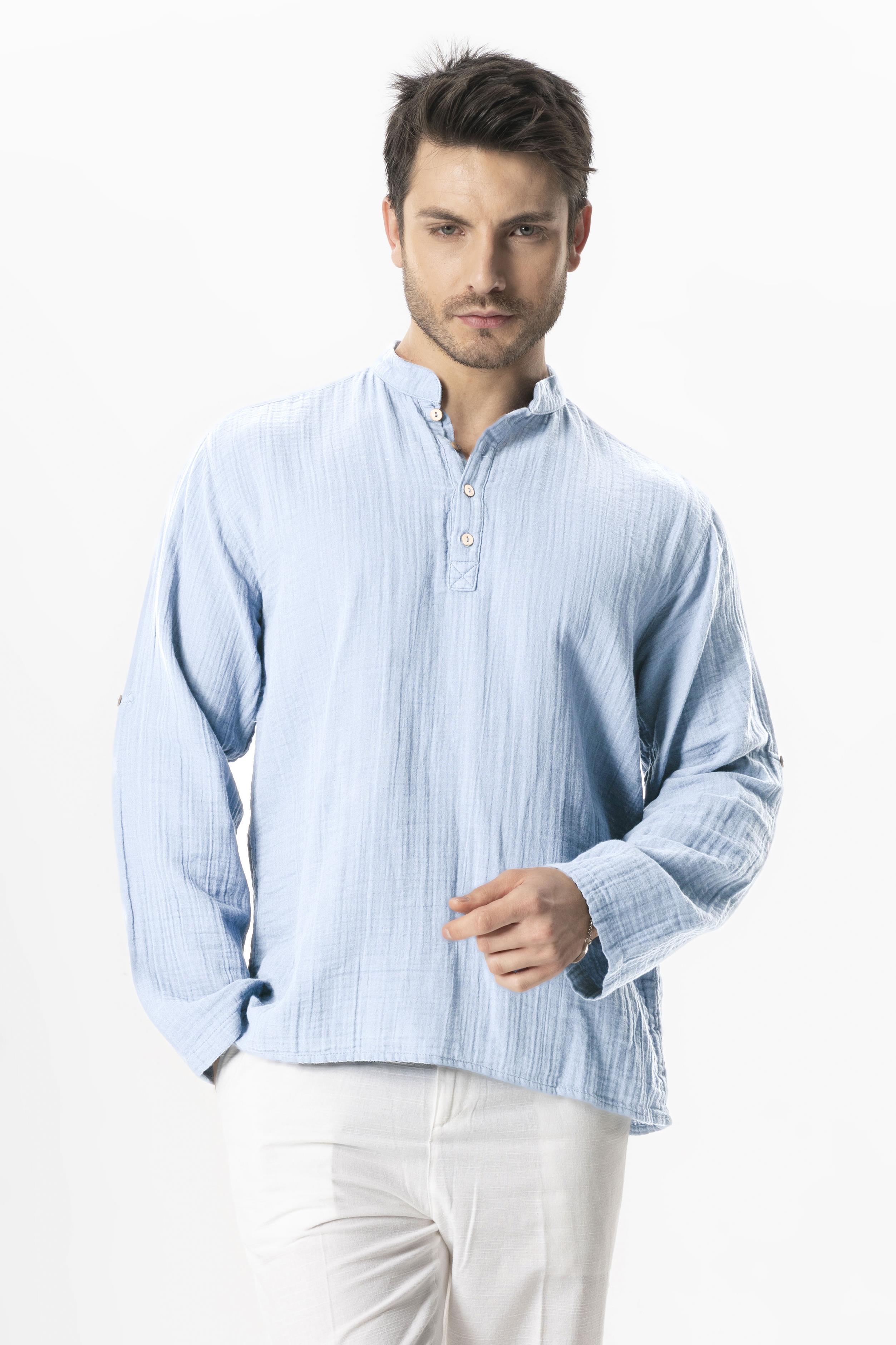 Uzun Kol Hakim Yaka Müslin Yazlık Sweatshirt Buz Mavi Bmv
