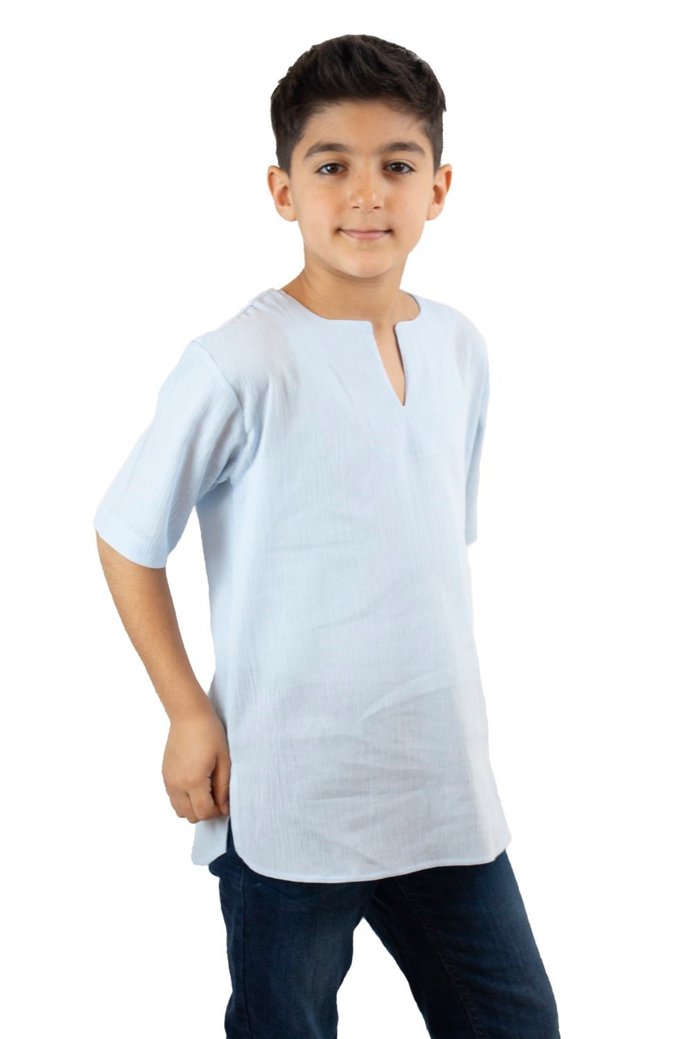 Toptan Kısa Kol Şile Bezi Bisiklet Yaka Erkek Çocuk Yazlık Tshirt Buz Mavi