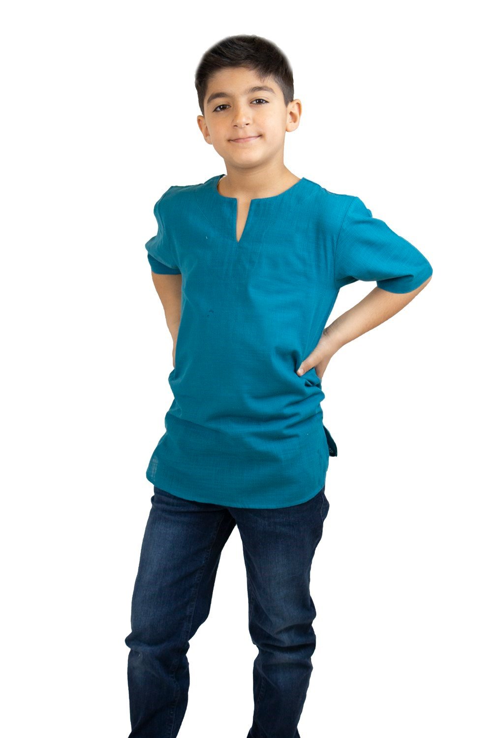 Toptan Kısa Kol Şile Bezi Bisiklet Yaka Erkek Çocuk Yazlık Tshirt Petrol