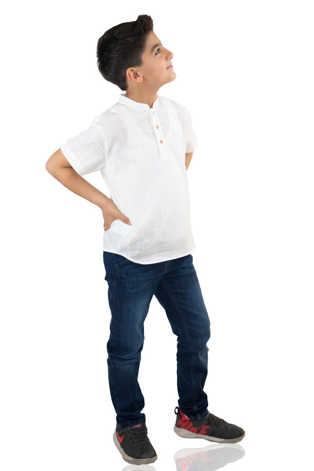 Toptan Kısa Kol Şile Bezi Bodrum Erkek Çocuk Yazlık Tshirt Beyaz