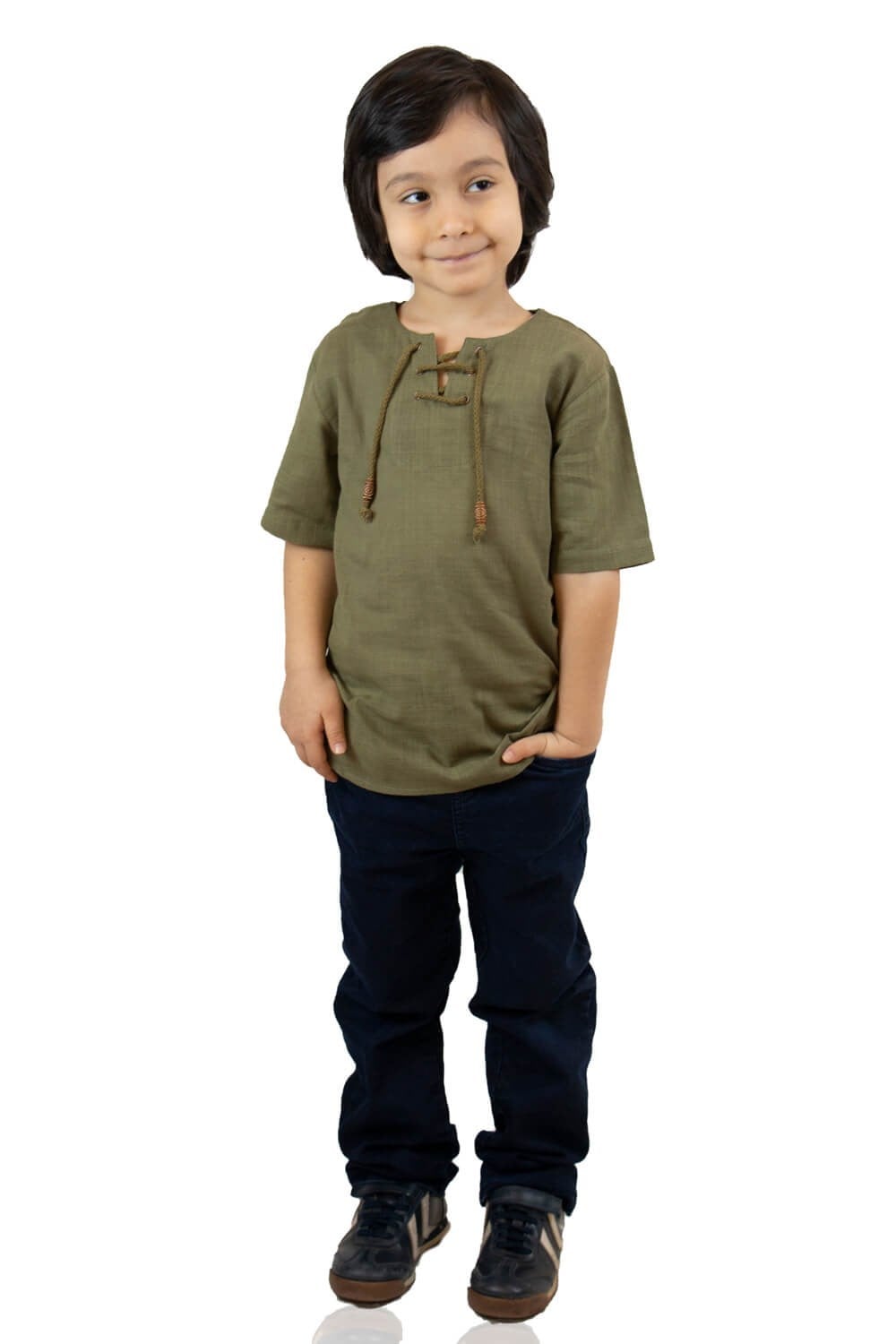 Toptan Kısa Kol Şile Bezi Zımbalı Erkek Çocuk Yazlık Tshirt Haki