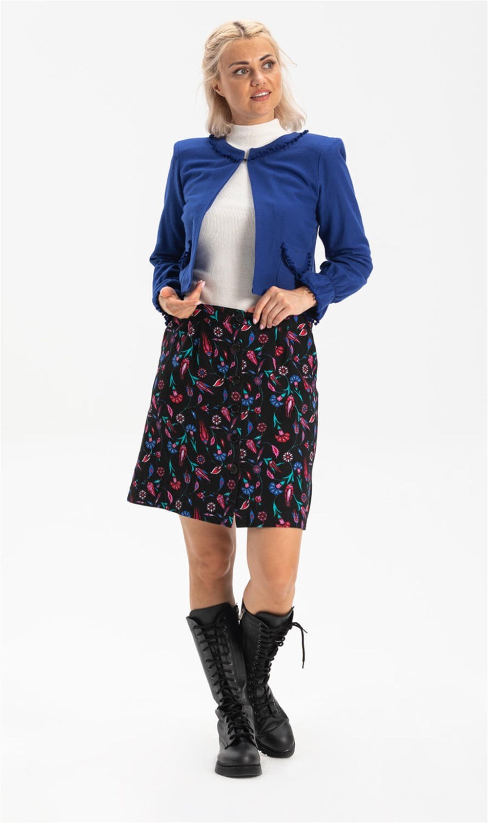 Toptan Uzun Kol Selen Pazen Günlük Kışlık Ceket Saks