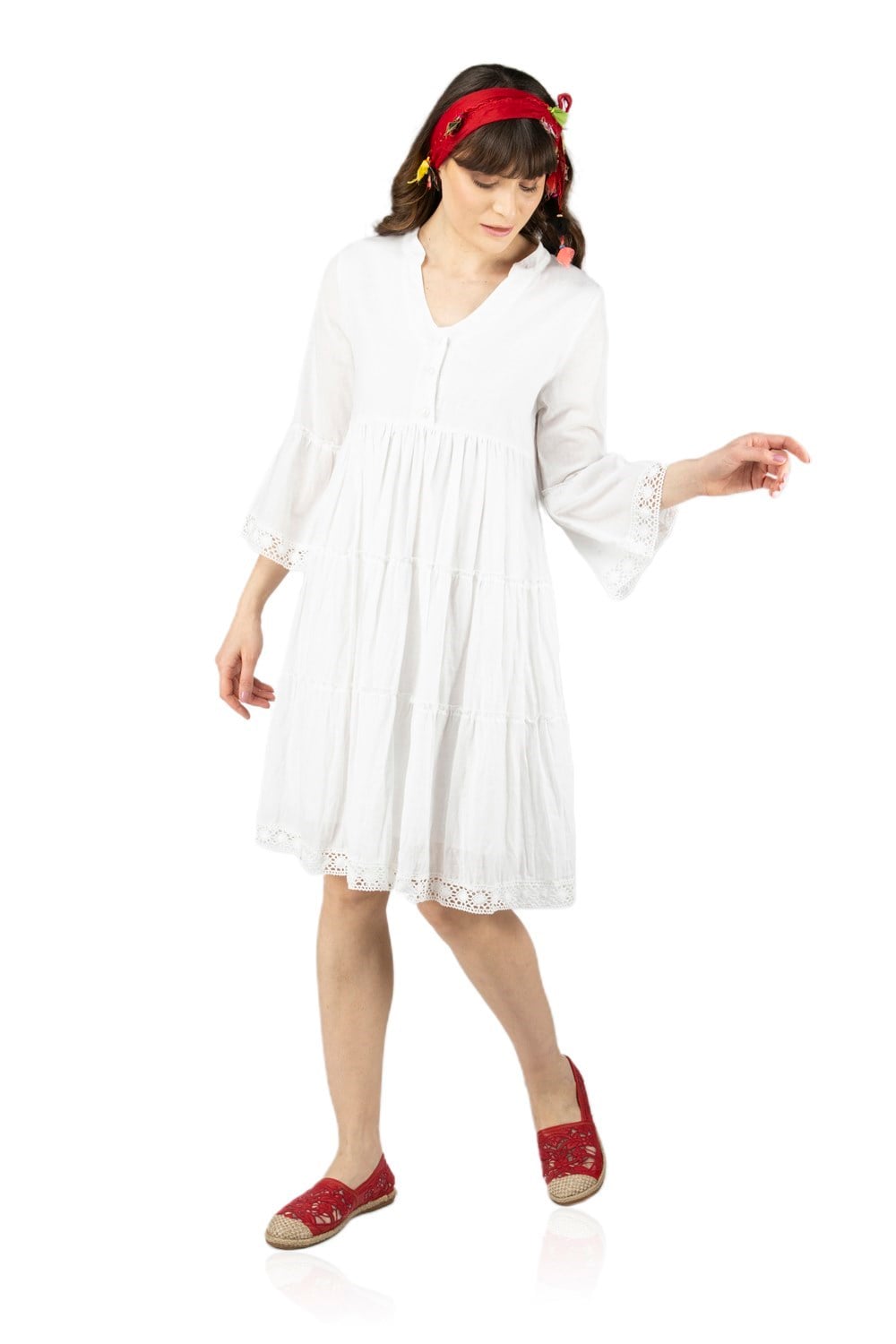 Toptan Şeyma Vual Yazlık Günlük Kısa Elbise Beyaz