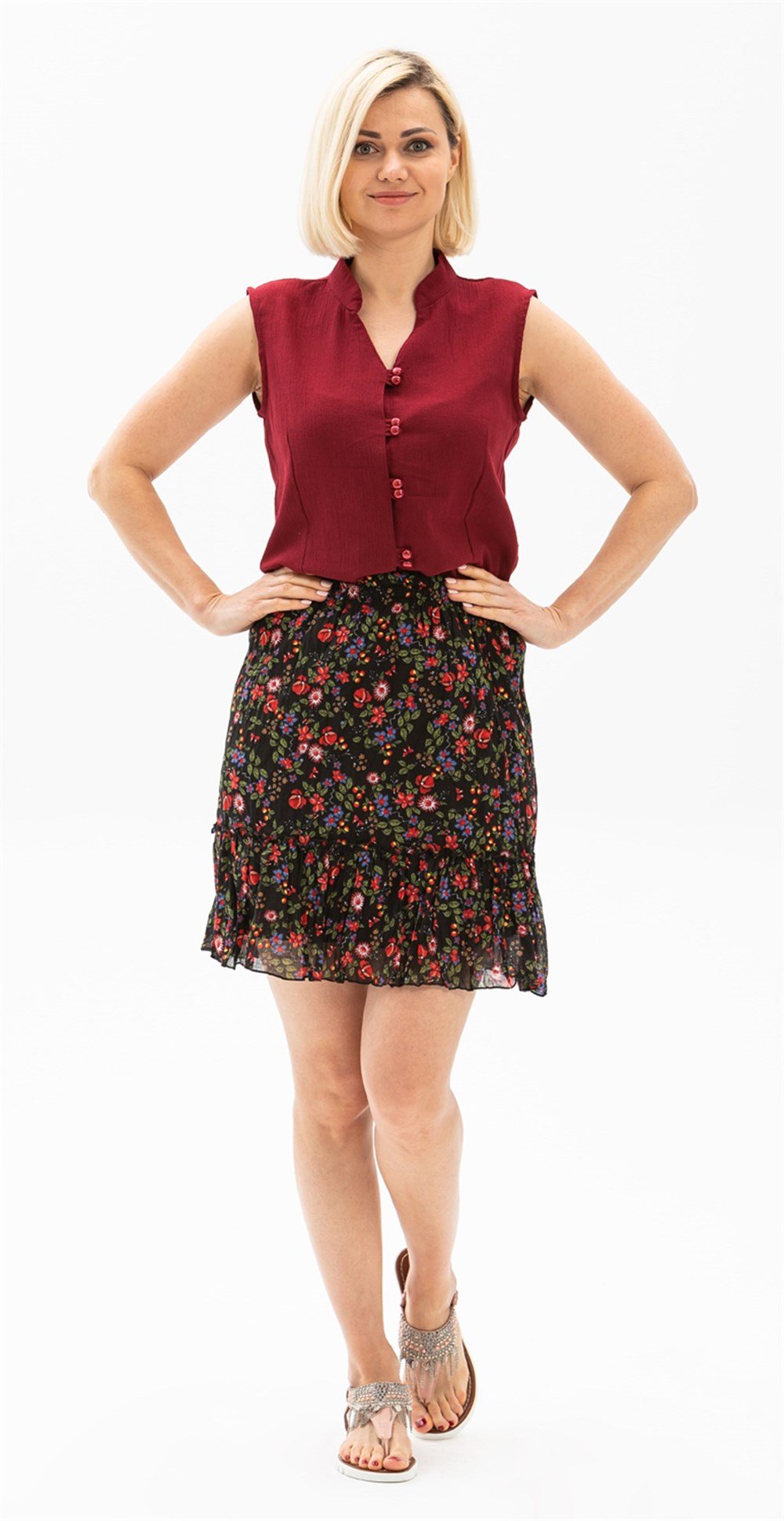 Toptan Kolsuz Şile Bezi Arzu Günlük Yazlık Bluz Bordo