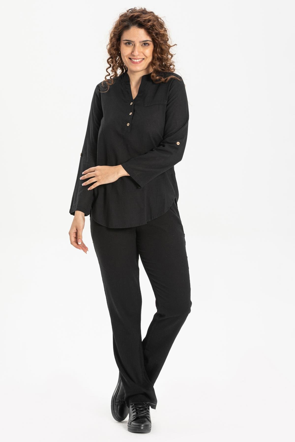 Toptan Akasya Şile Bezi Bluz Siyah