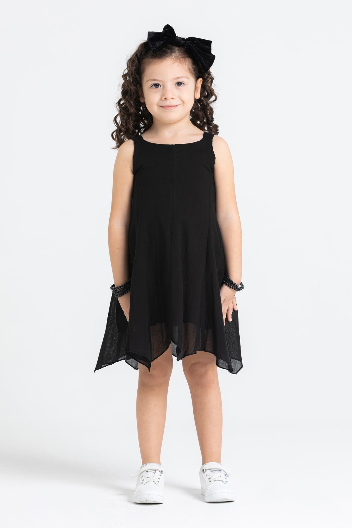 Toptan Askılı Şile Bezi Emel Çocuk Elbise Siyah