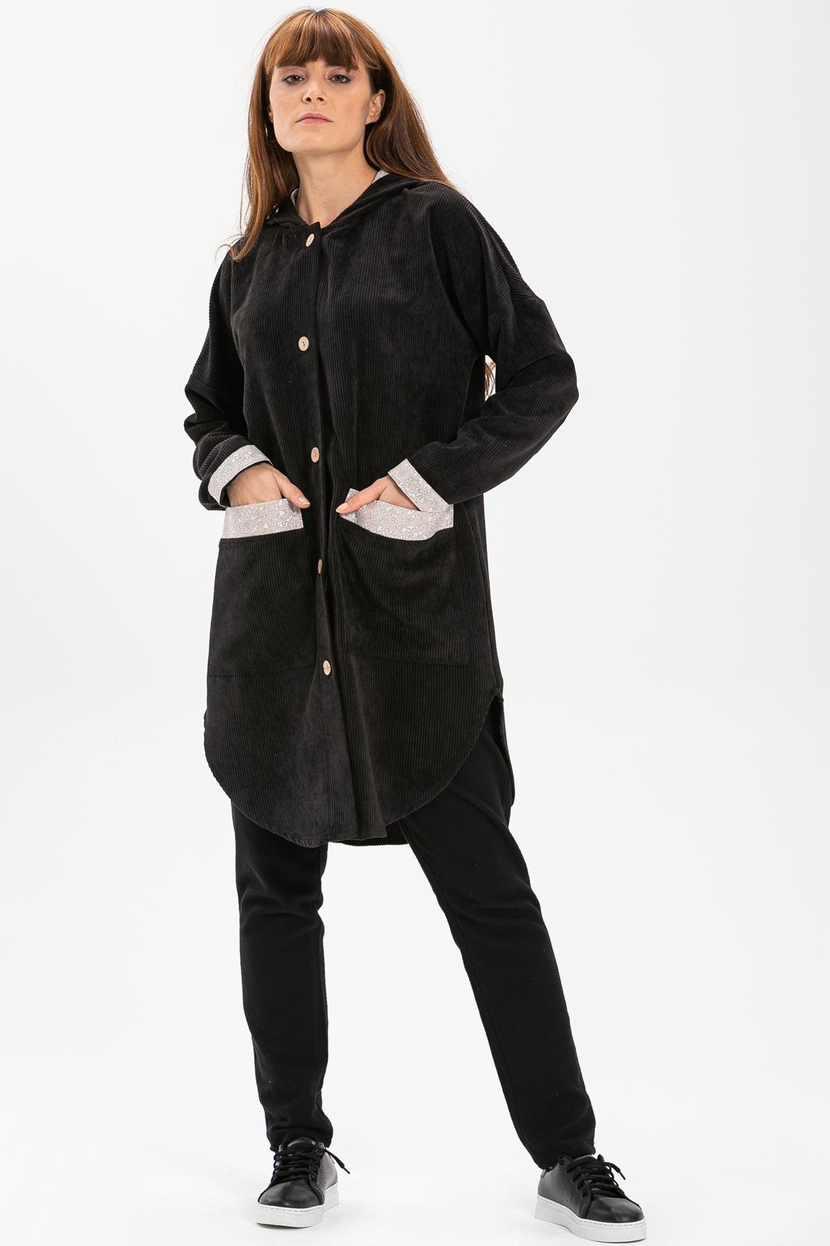 Toptan Eylül Fitilli Kadife Ceket Siyah