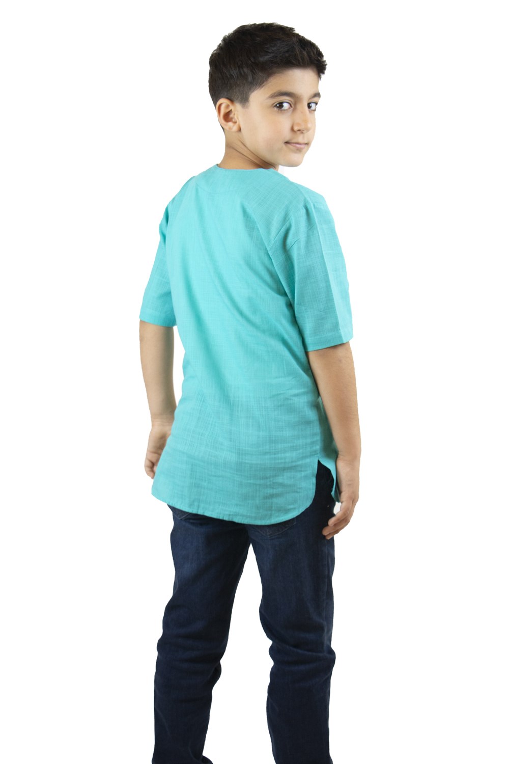 Toptan Kısa Kol Şile Bezi Bisiklet Yaka Erkek Çocuk Yazlık Tshirt Açık Turkuaz