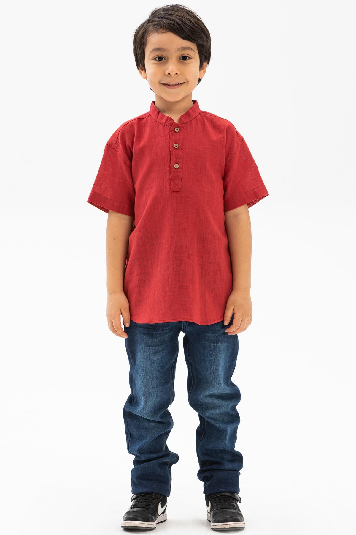 Toptan Kısa Kol Şile Bezi Bodrum Erkek Çocuk Tshirt Kırmızı