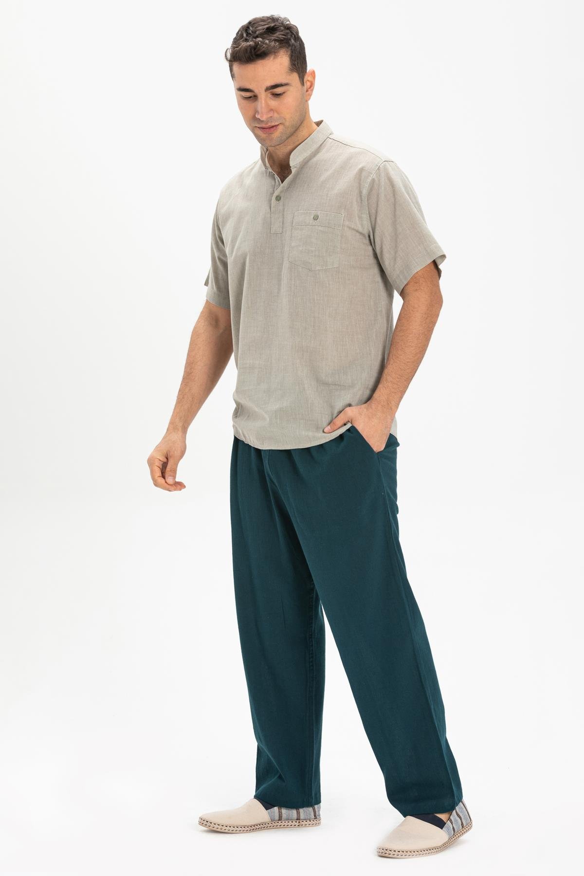 Toptan Kısa Kol Şile Bezi Hakim Yaka Erkek Tshirt Taş