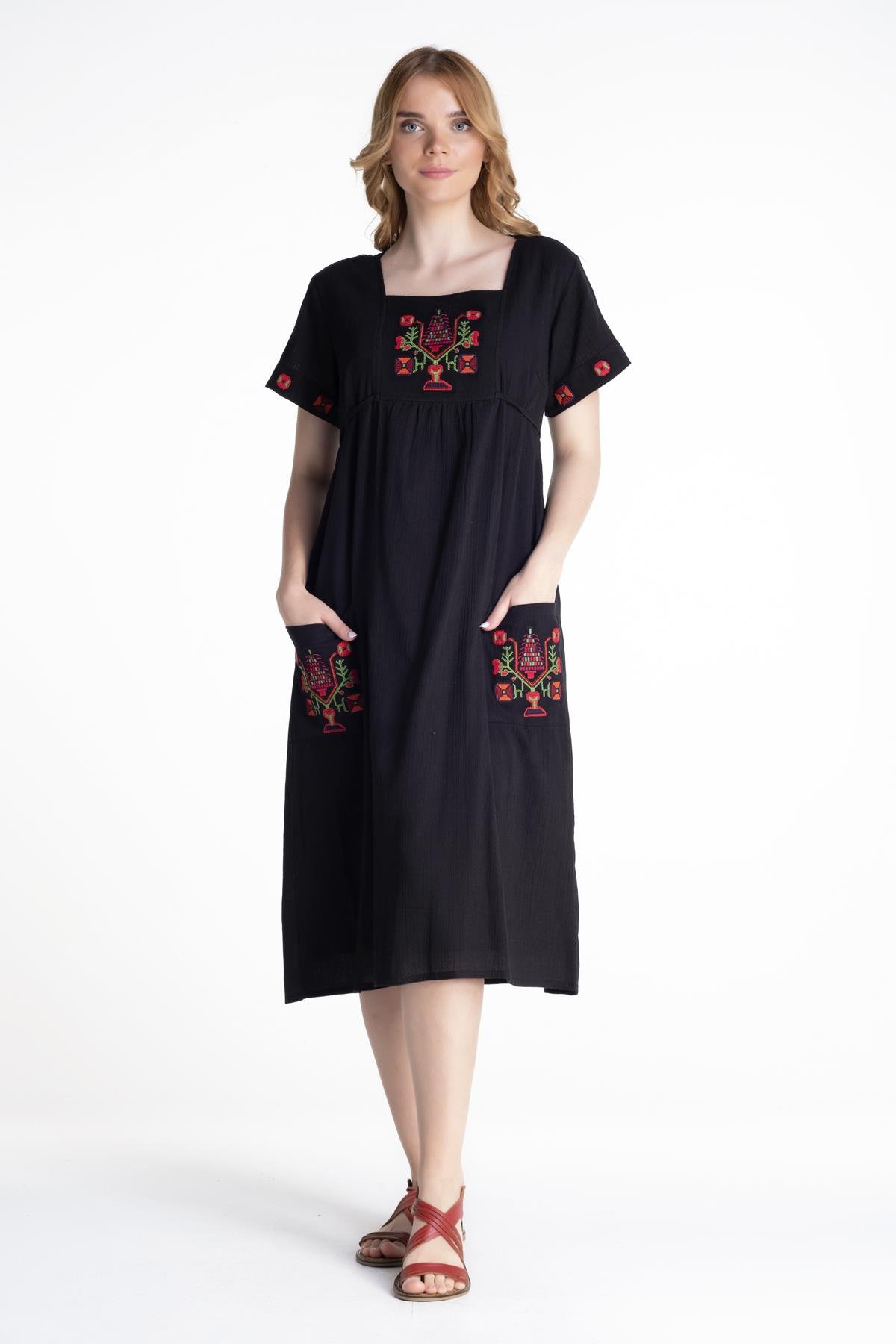 Toptan Melek Şile Bezi Elbise Siyah