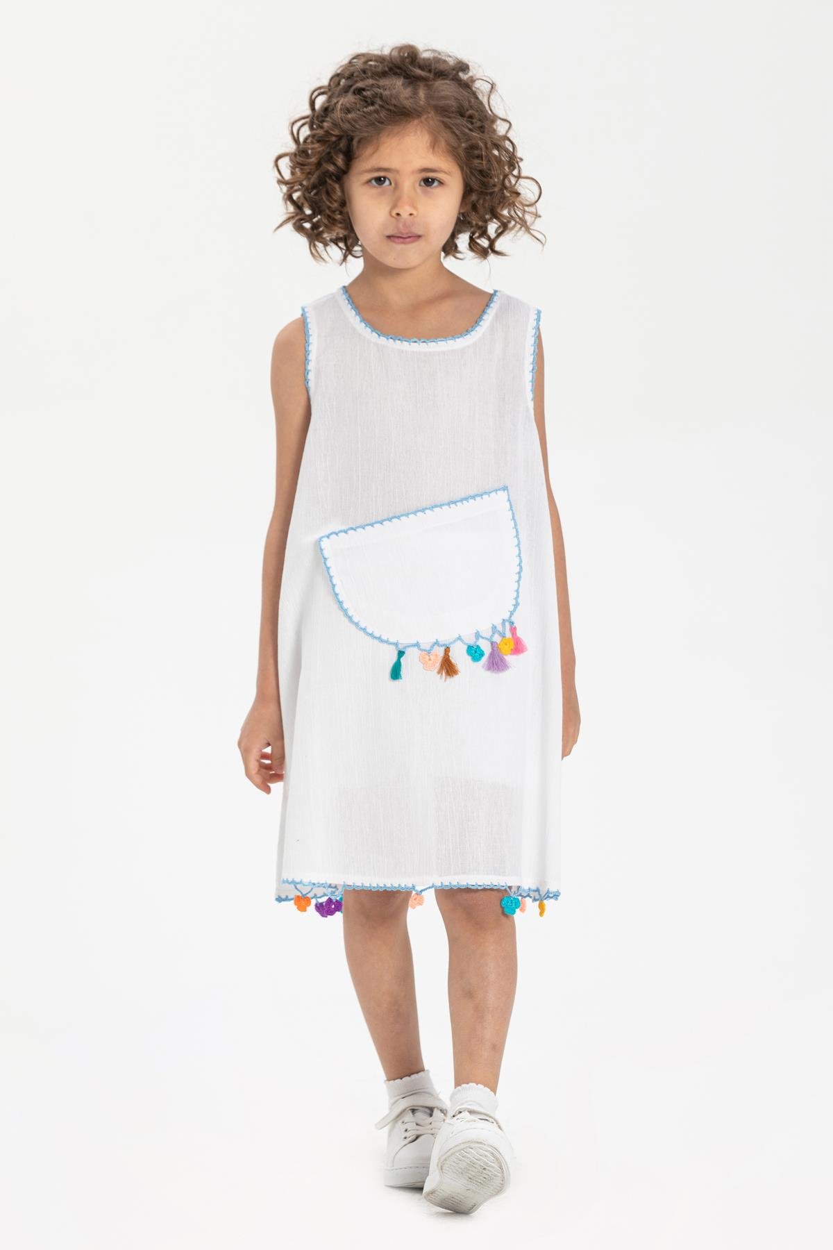 Toptan Mine Şile Bezi Çocuk Elbise Beyaz