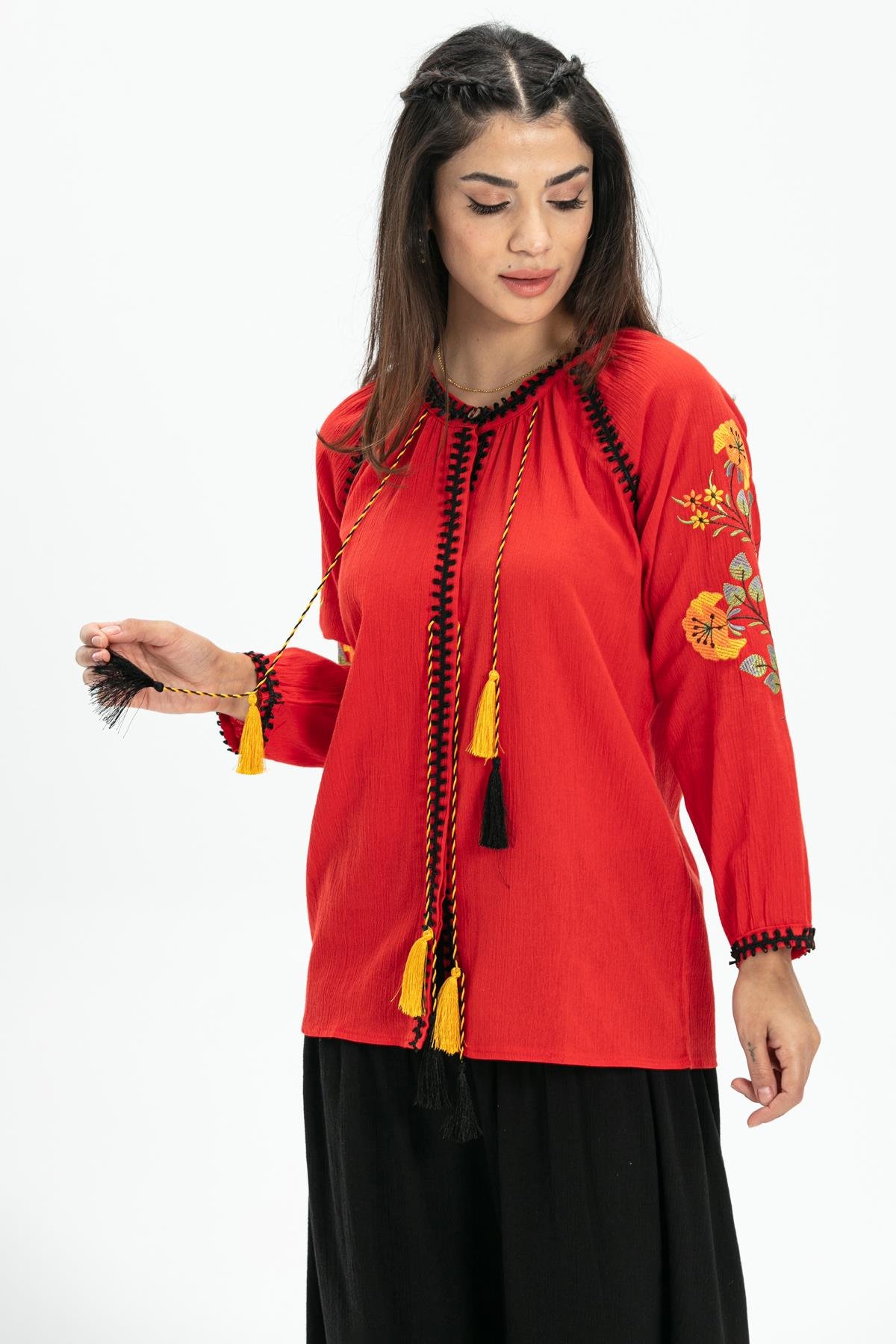 Toptan Nigar Şile Bezi Bluz Kırmızı