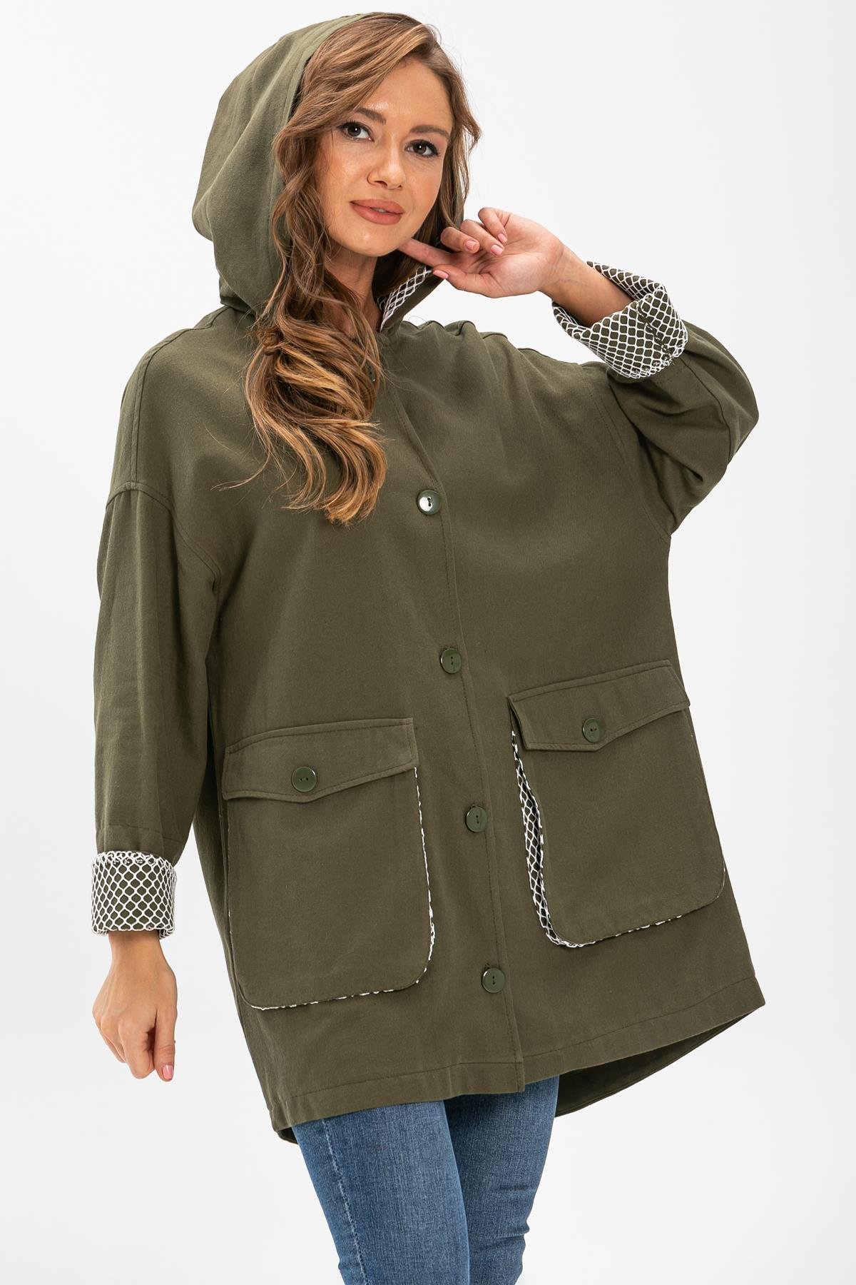 Toptan Safari Baskılı Pazen Ceket Haki