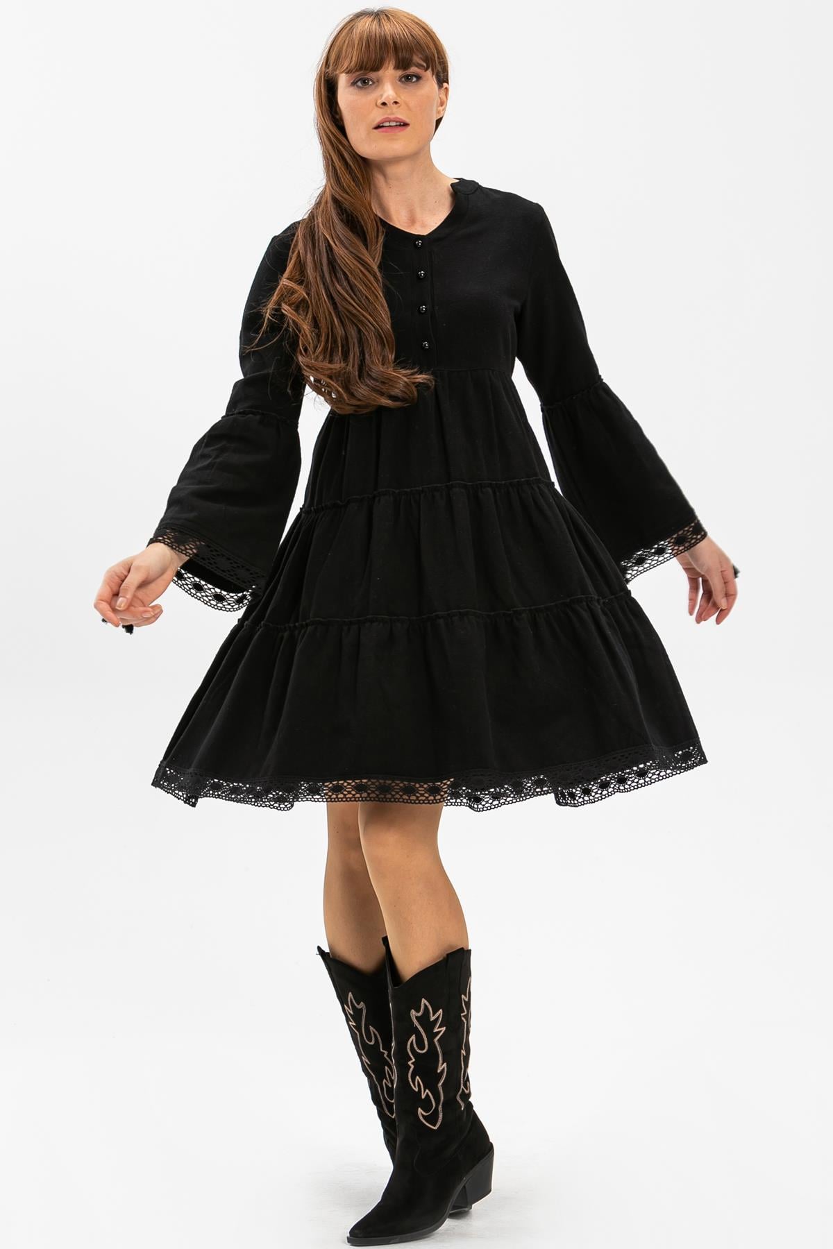 Toptan Seçil Pazen Kısa Elbise Siyah