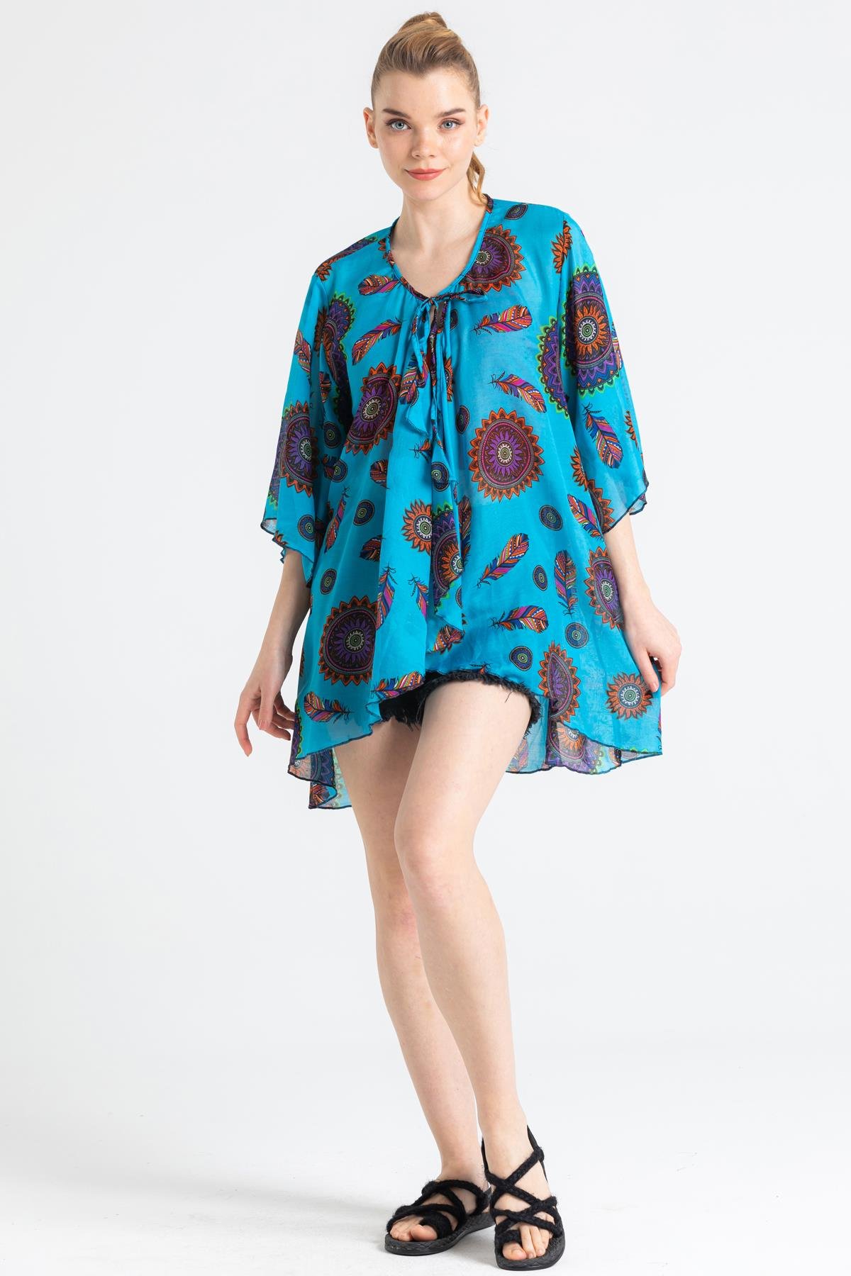 Toptan Side Vual Pareo Turkuaz 6196