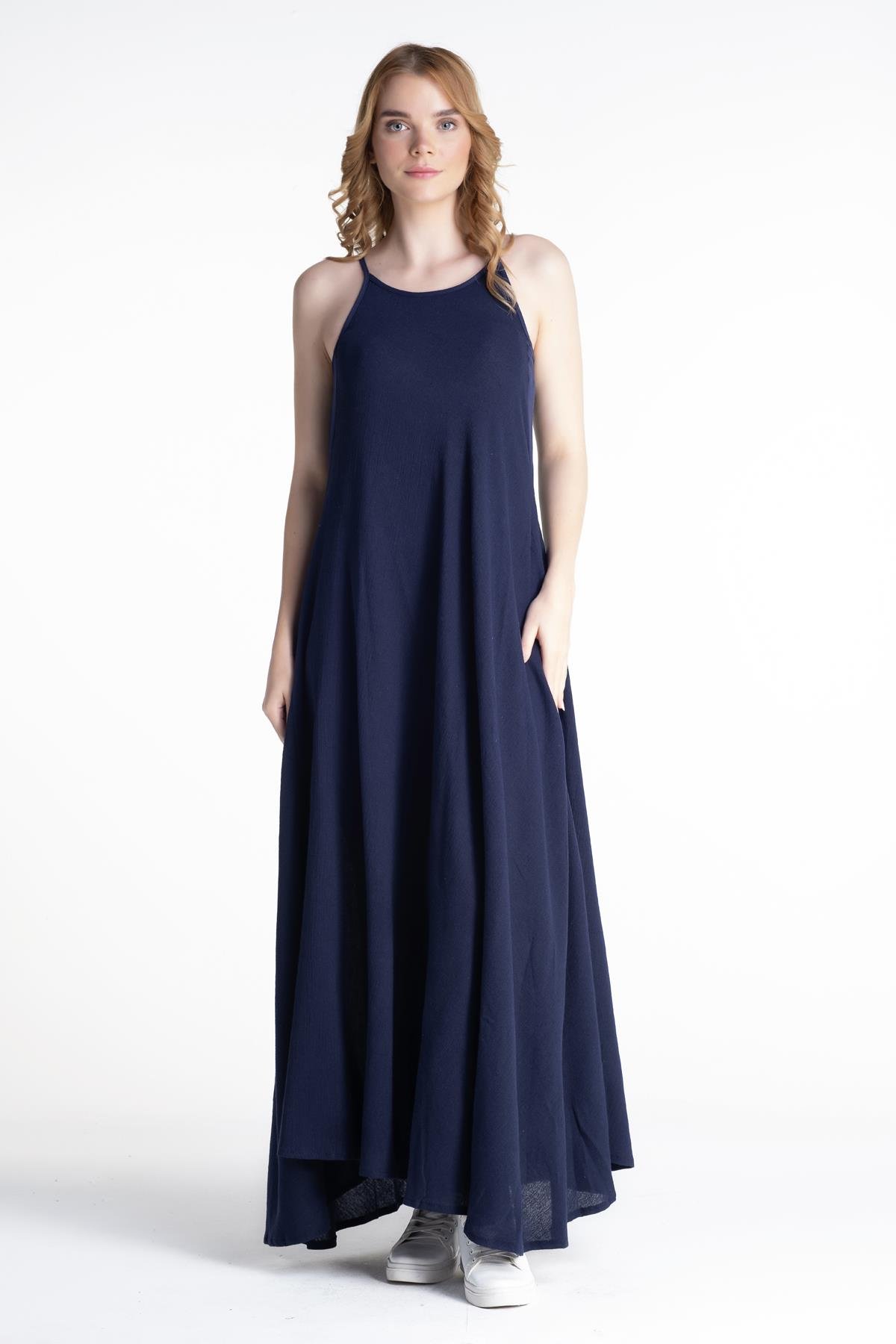 Toptan Sima Şile Bezi Elbise Lacivert