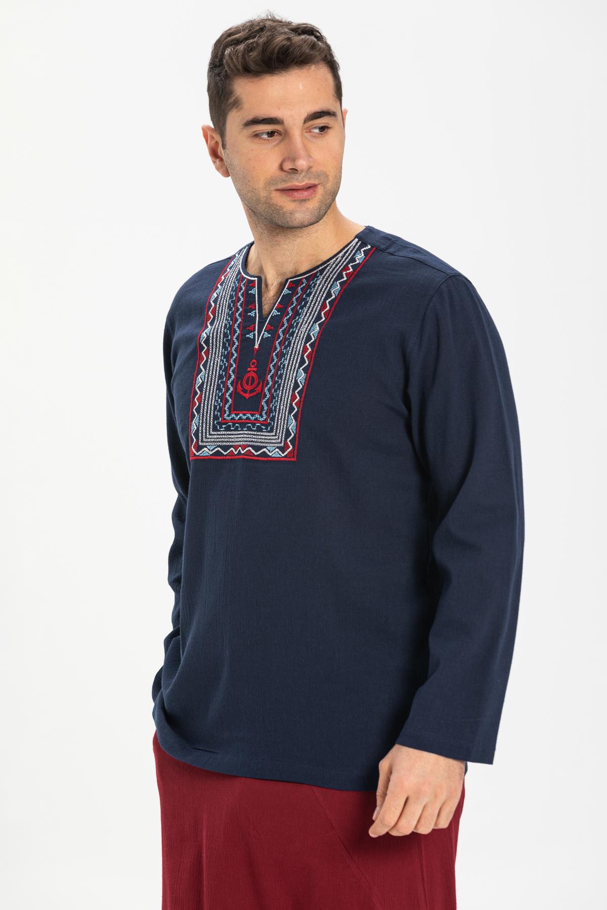 Toptan Uzun Kol Şile Bezi Bisiklet Yaka Bahriyeli Erkek T-Shirt Lacivert