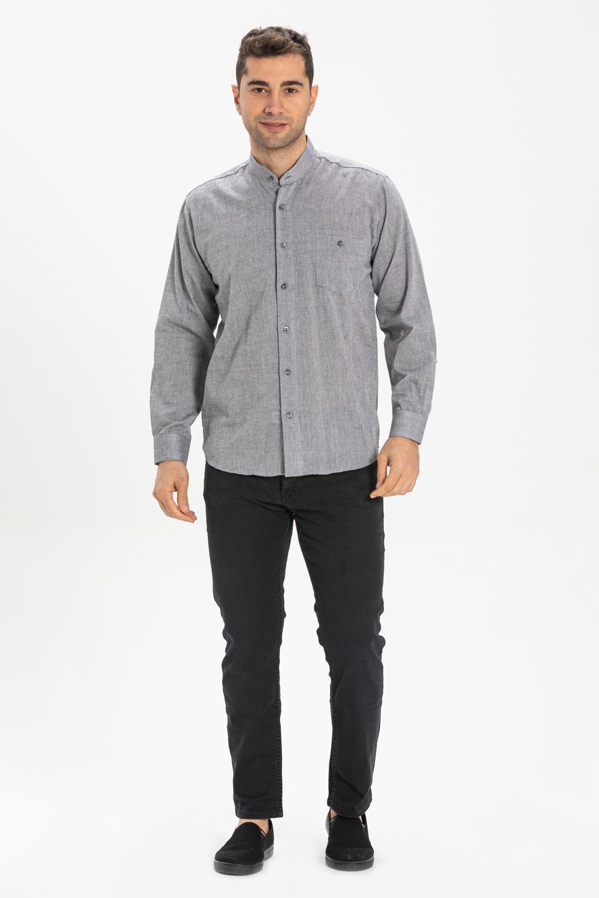 Toptan Uzun Kol Şile Bezi Hakim Yaka Erkek Gömlek Gri