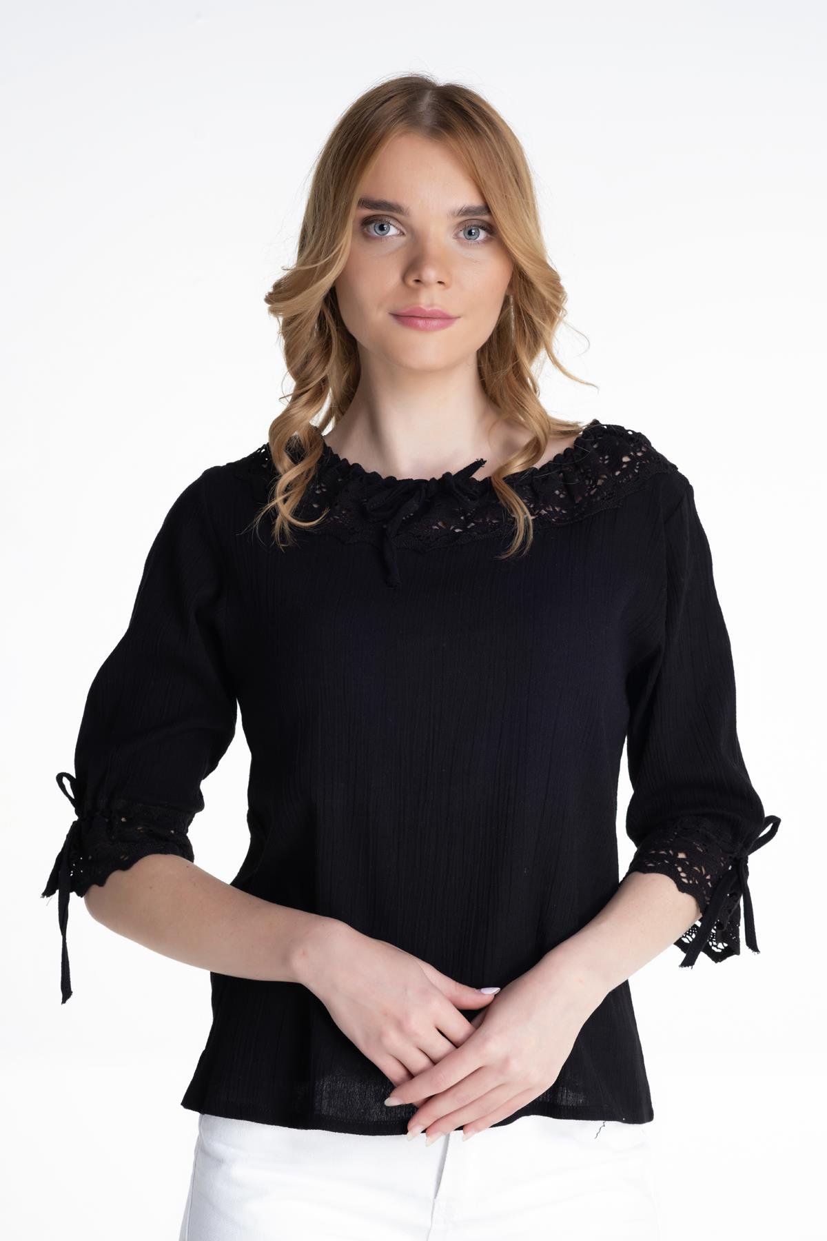 Toptan Zehra Şile Bezi Bluz Siyah