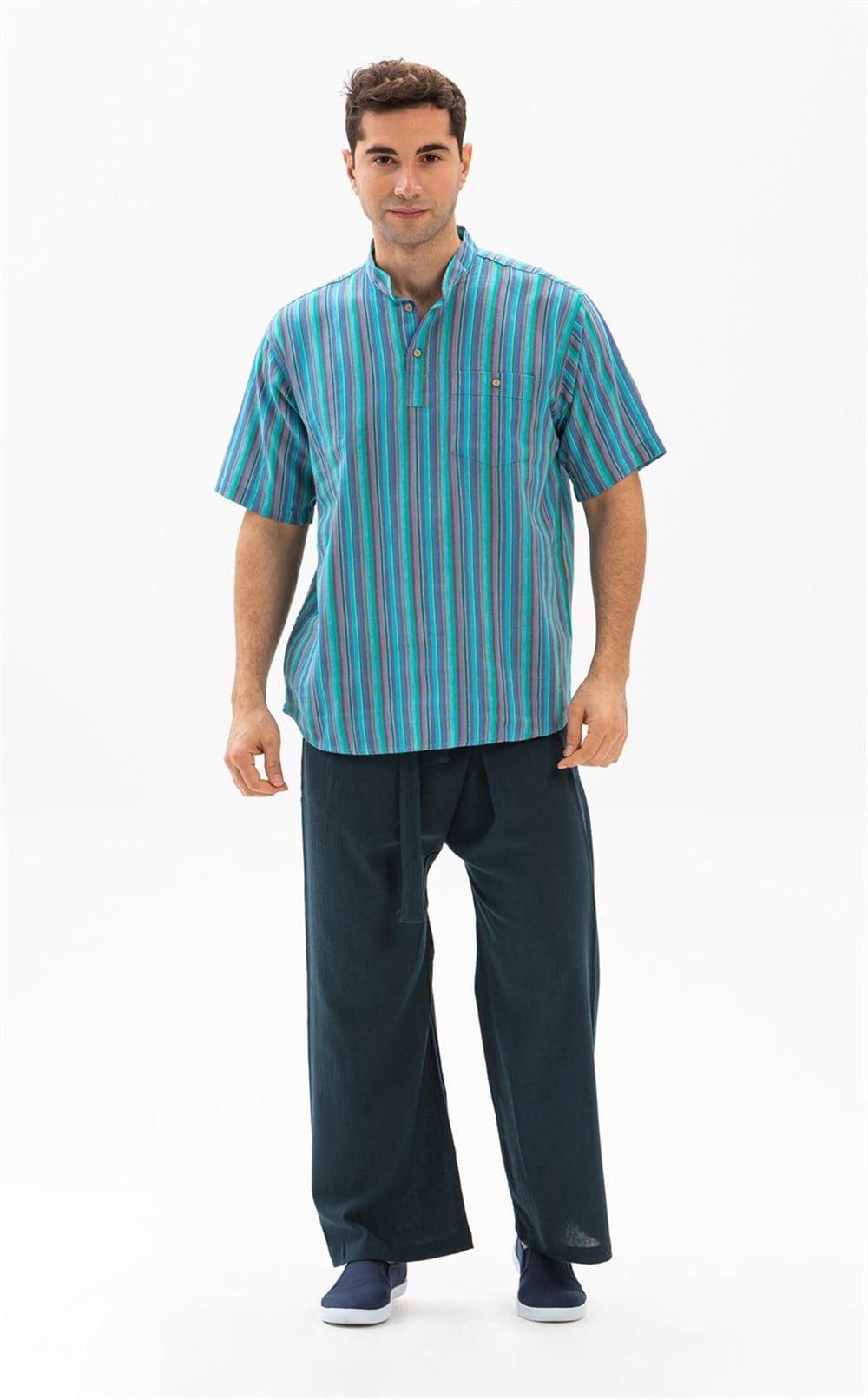 Toptan Unisex Şile Bezi Balıkçı Günlük Pantolon Petrol