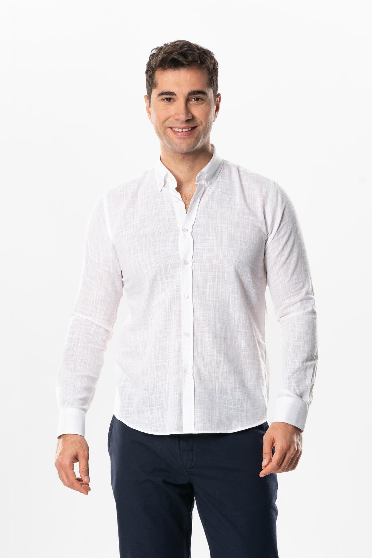 Ada Şile Bezi Uzun Kol Yazlık Gömlek Beyaz 3001