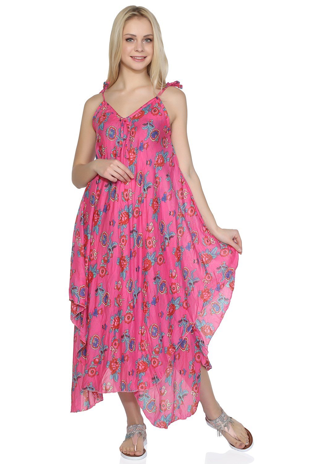Afrodit Vual Elbise Gül Desen Pembe