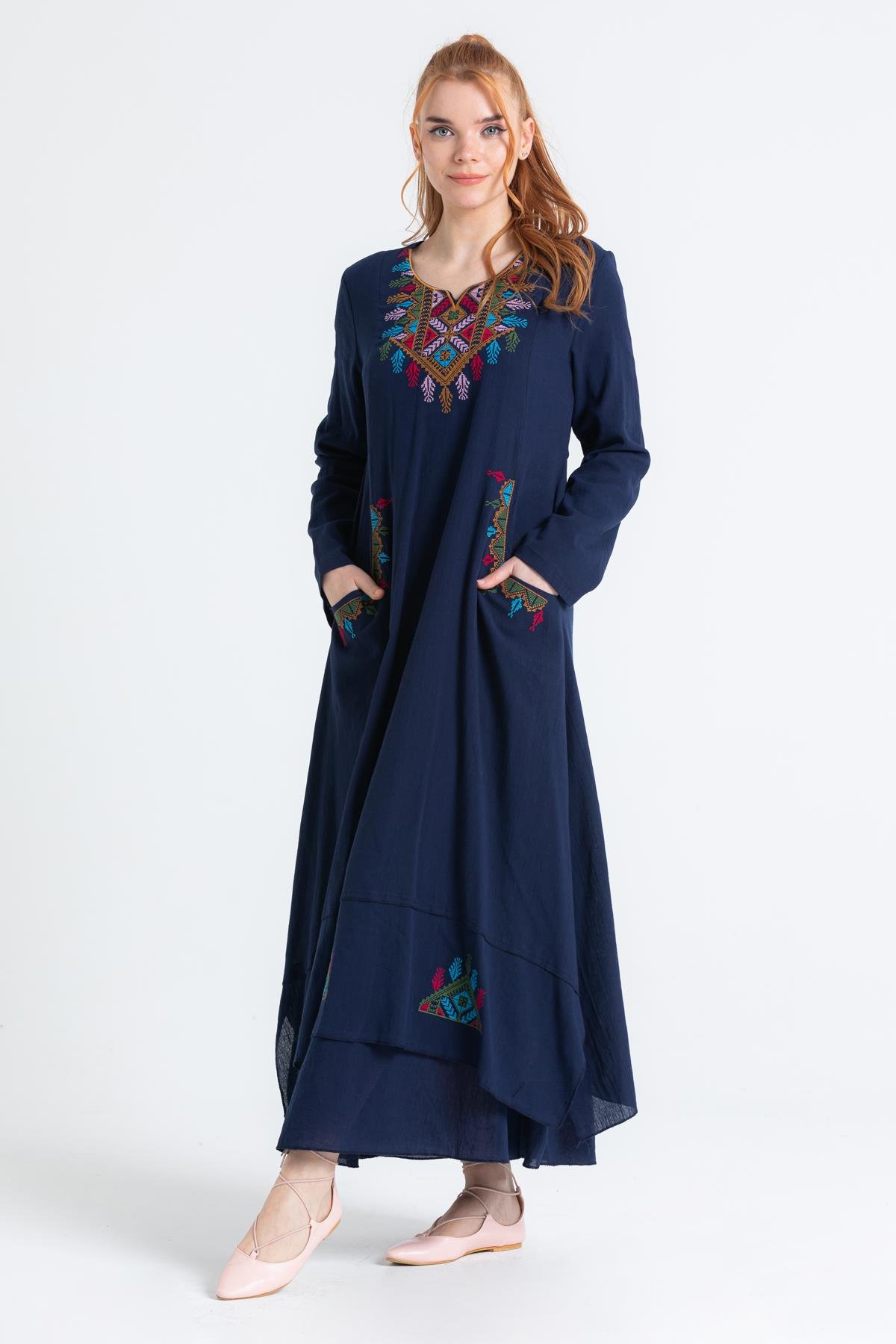 Antik Uzun Kol Elbise Lacivert Lcvt
