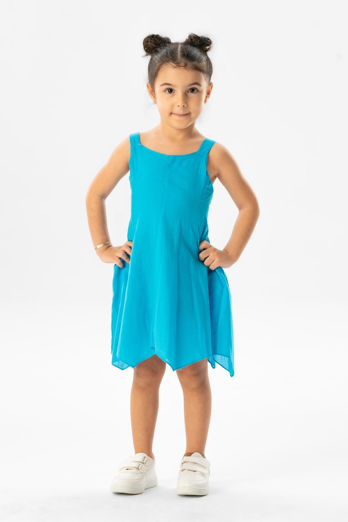 Askılı Vual Emel Yazlık Çocuk Elbise Turkuaz Trkz