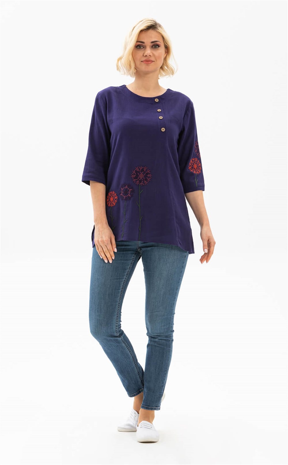 Toptan Bilge Şile Bezi Bluz Mor
