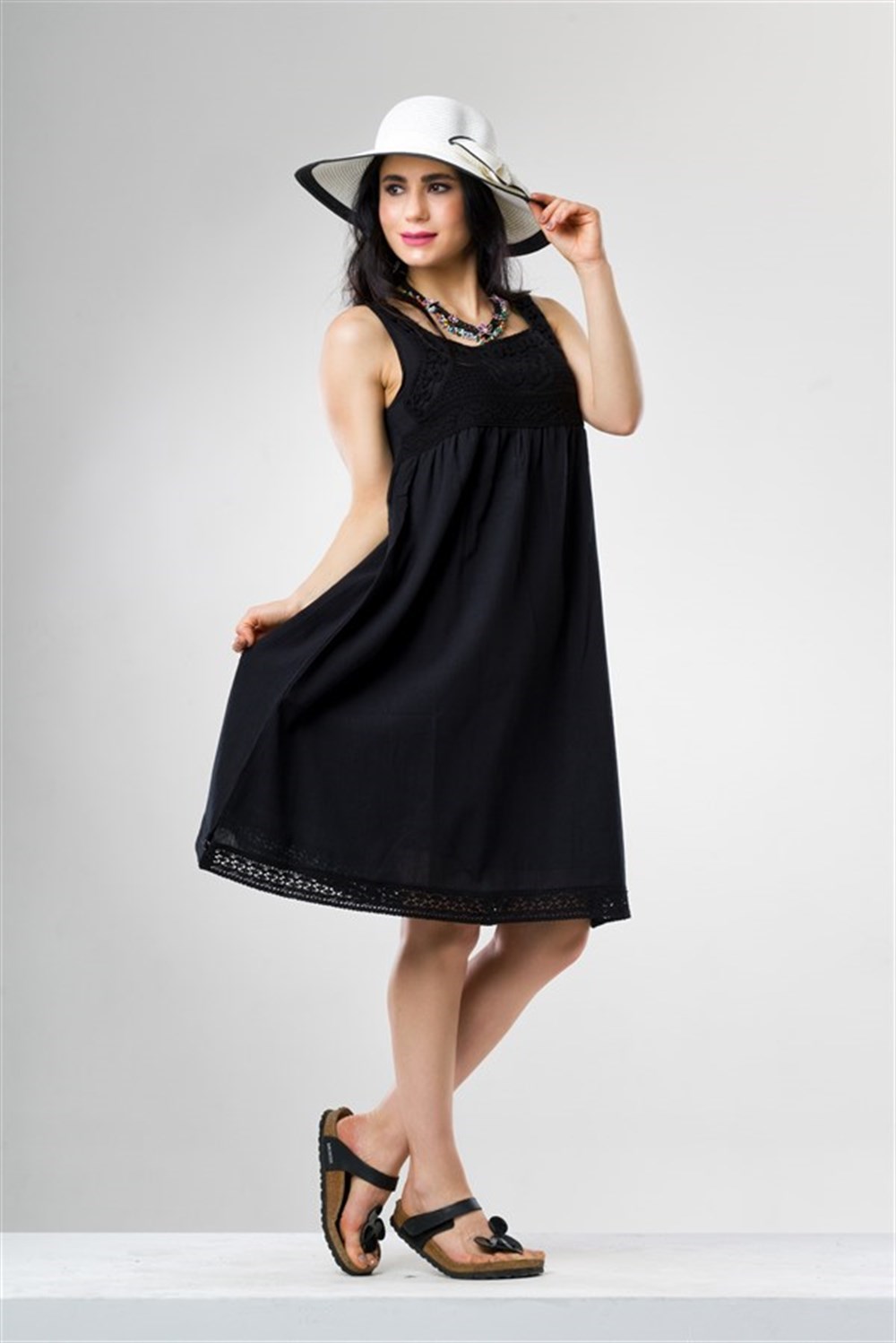 Toptan Burcu Şile Bezi Elbise Siyah