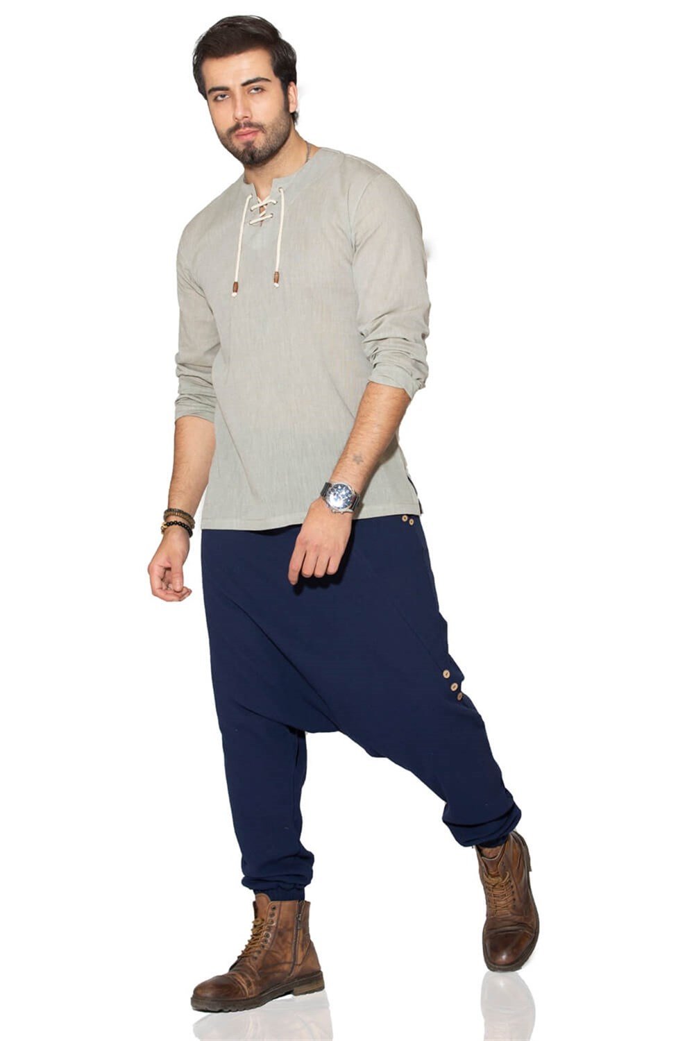 Toptan Büyük Beden Şile Bezi Uzun Kol Zımbalı Yazlık T-Shirt Taş