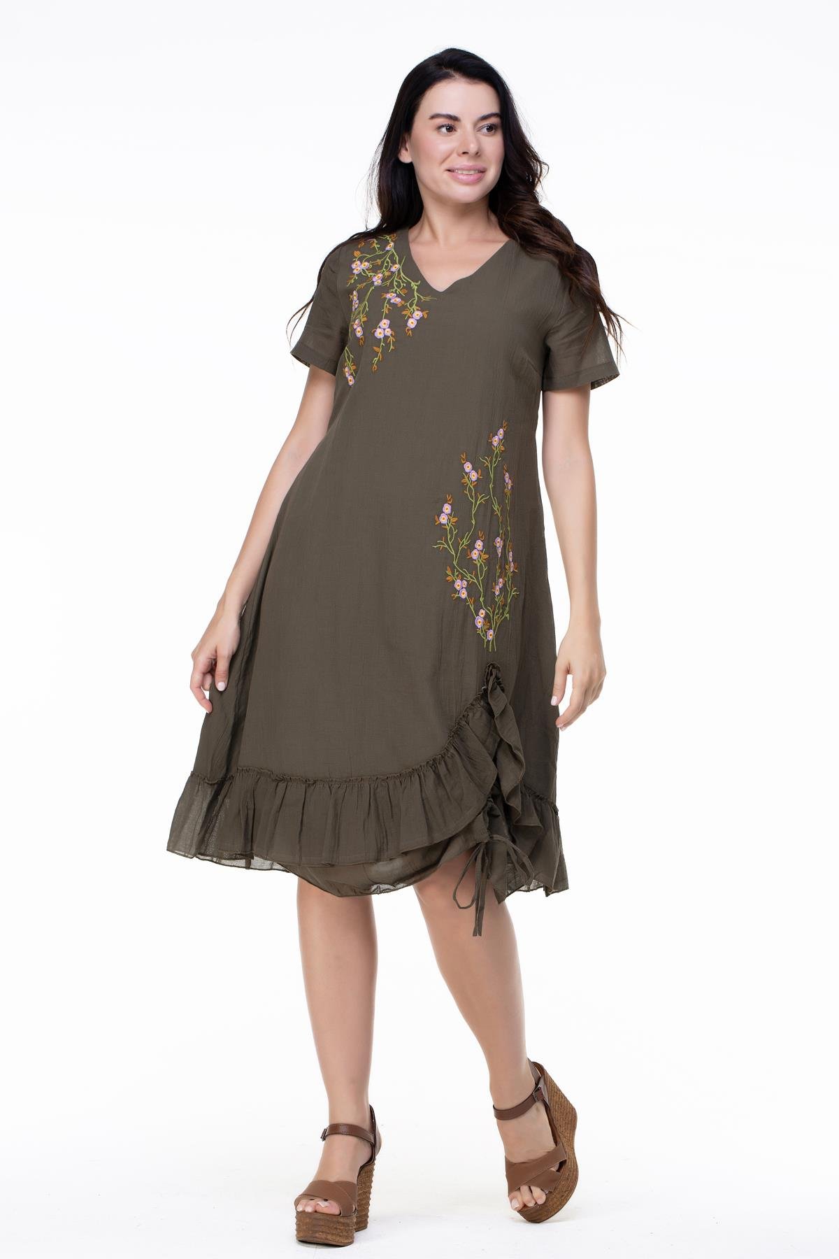 Candan Kısa Kol Elbise Haki Hk