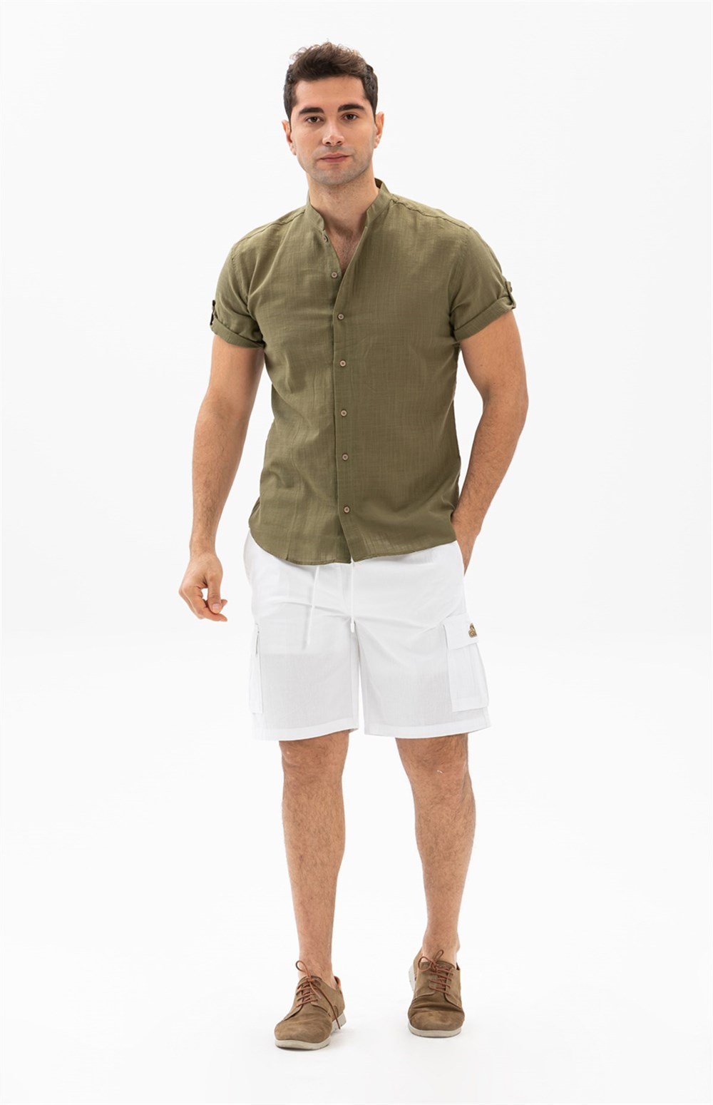 Toptan Gabardin Lastikli Günlük Yazlık Şort Beyaz