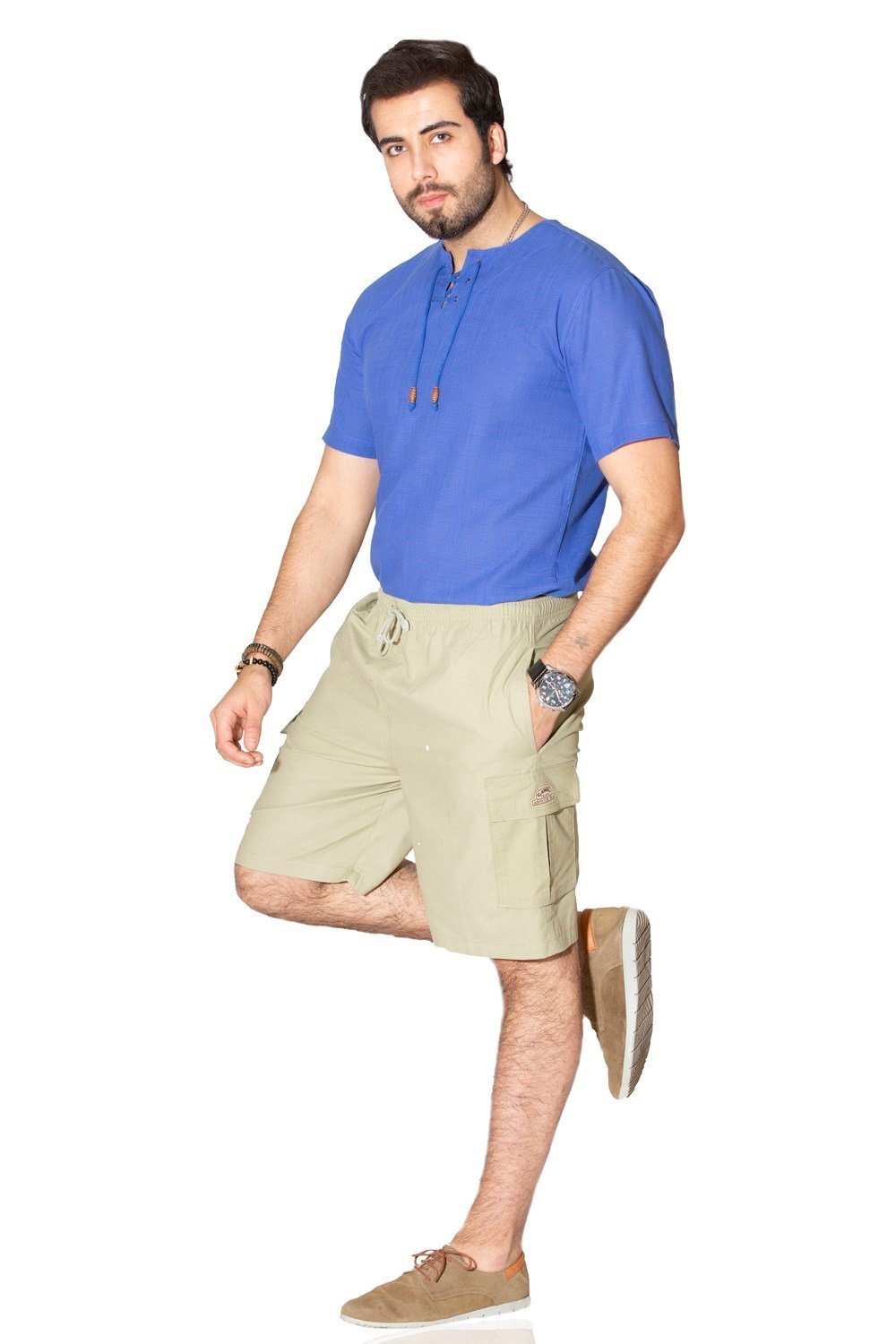 Toptan Gabardin Lastikli Günlük Yazlık Şort Haki