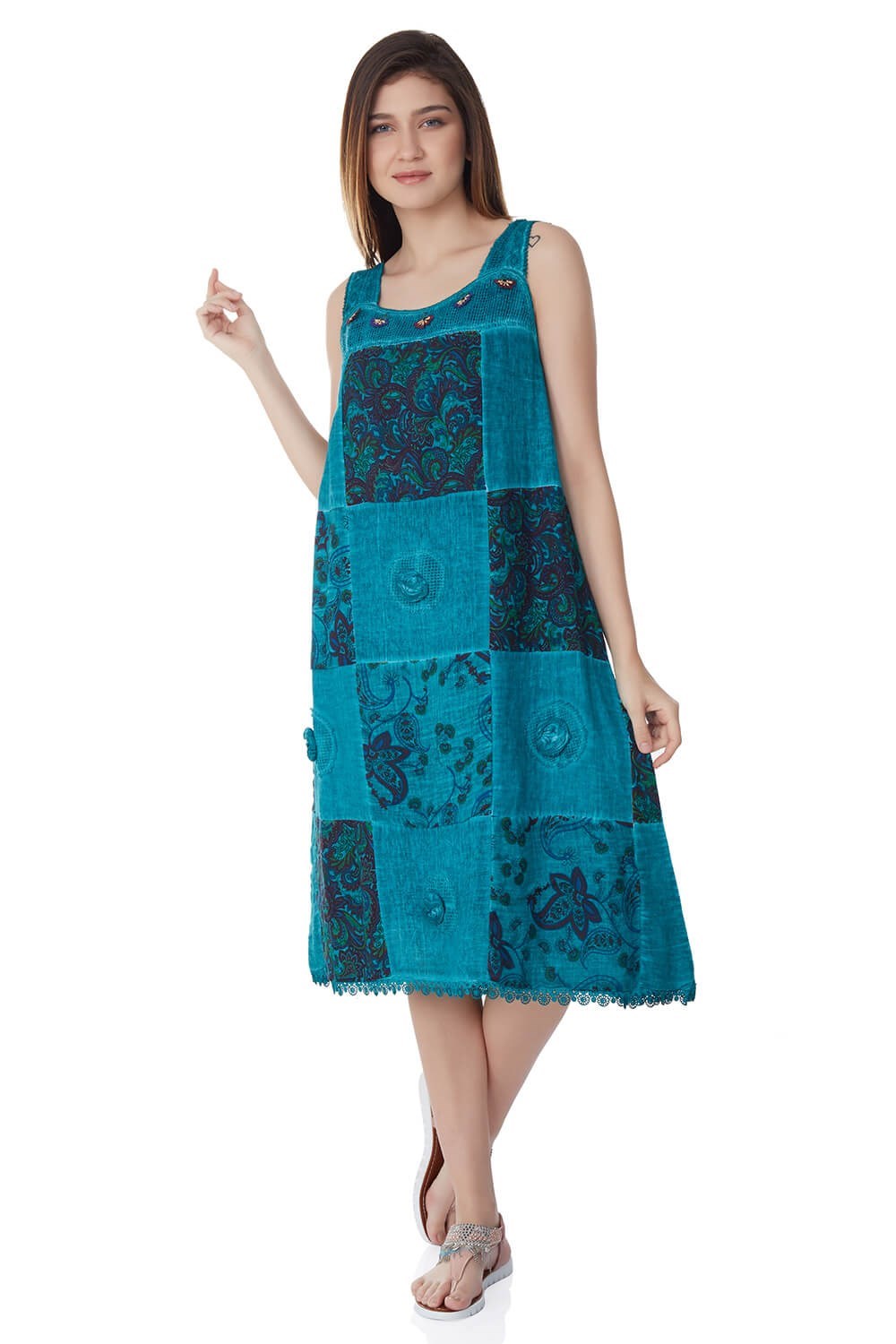 Toptan Gül Şile Bezi Elbise Petrol