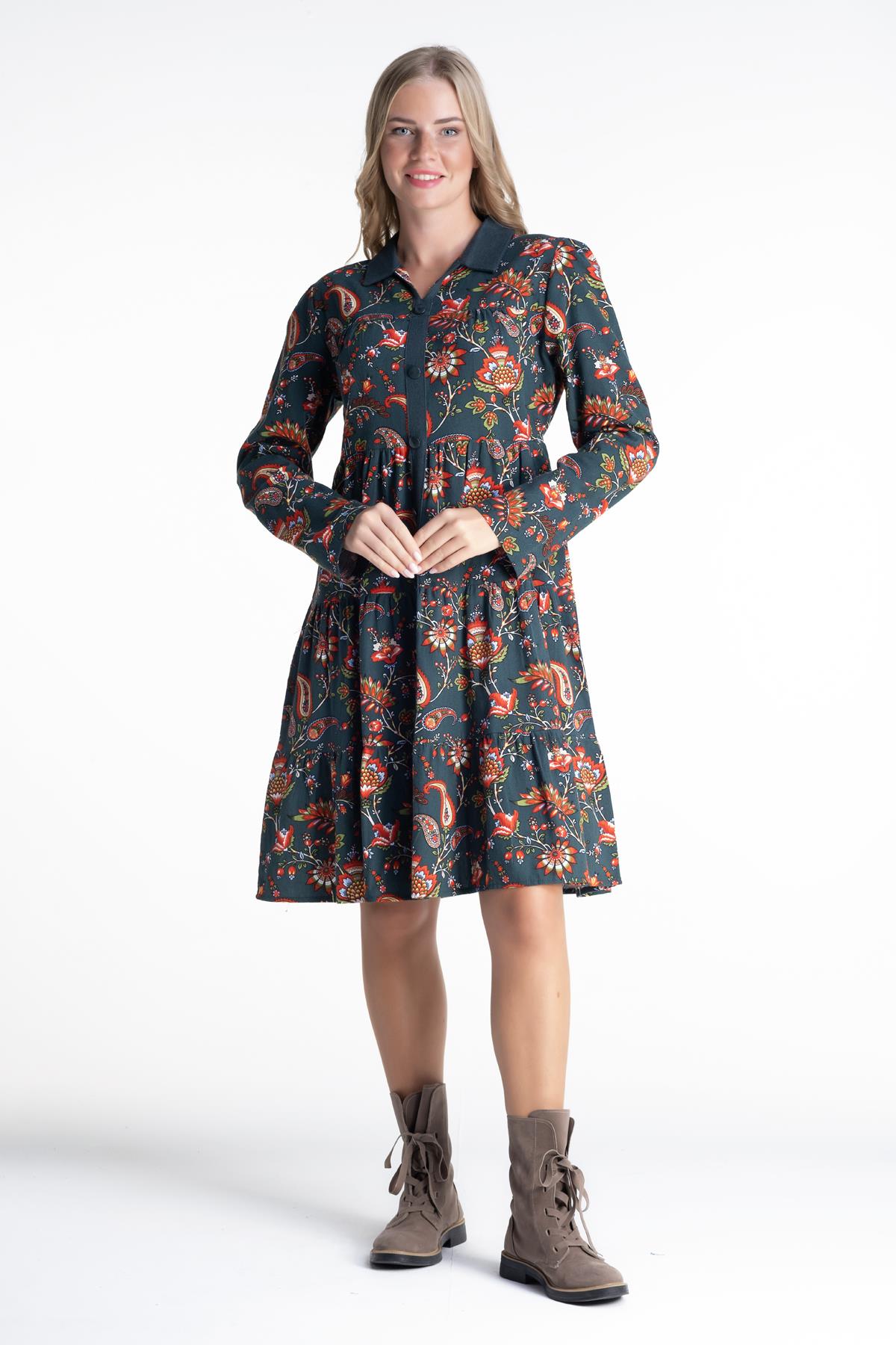 Güz Velvetin Elbise Petrol Ptrl