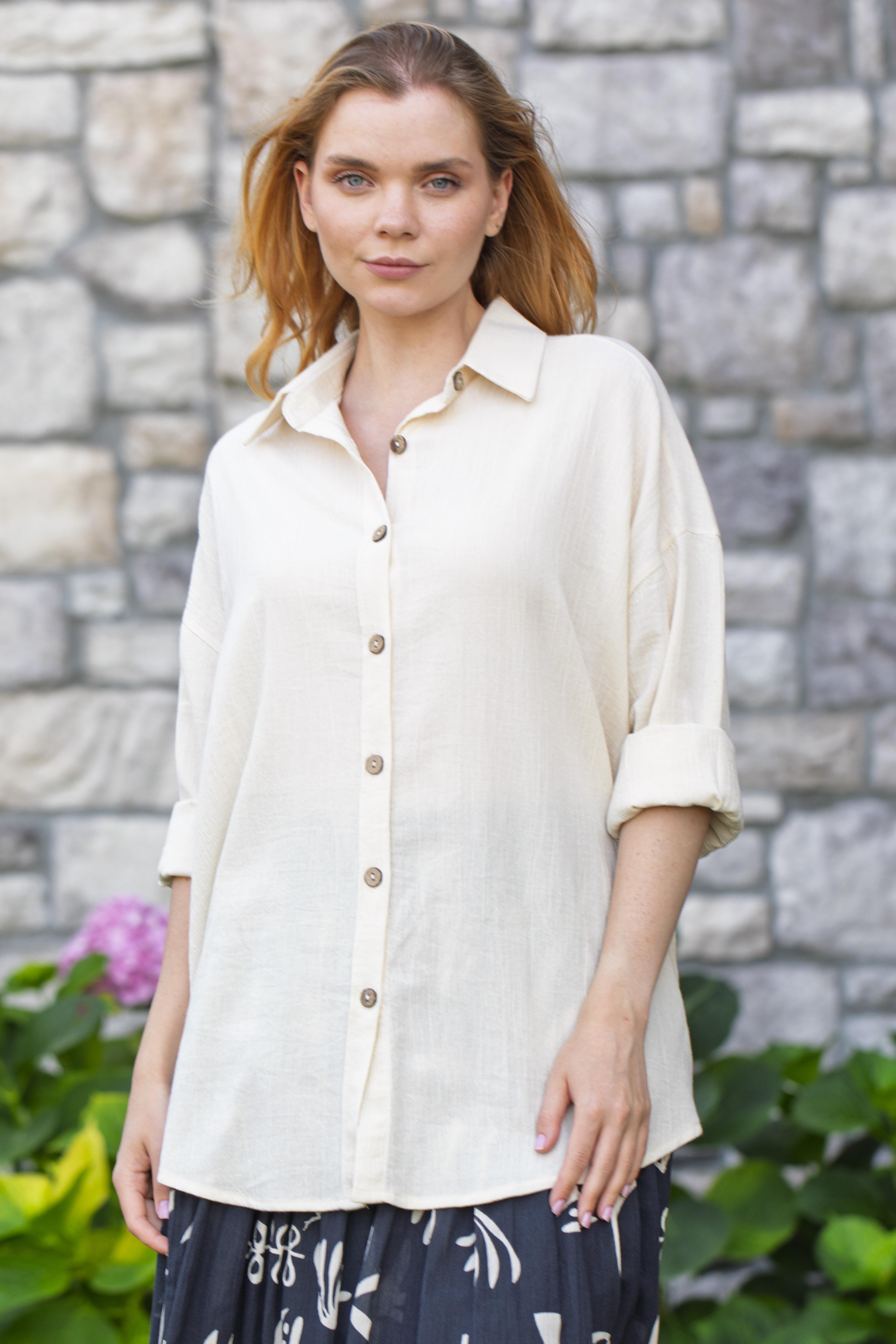 Hale Gömlek Krem Krm