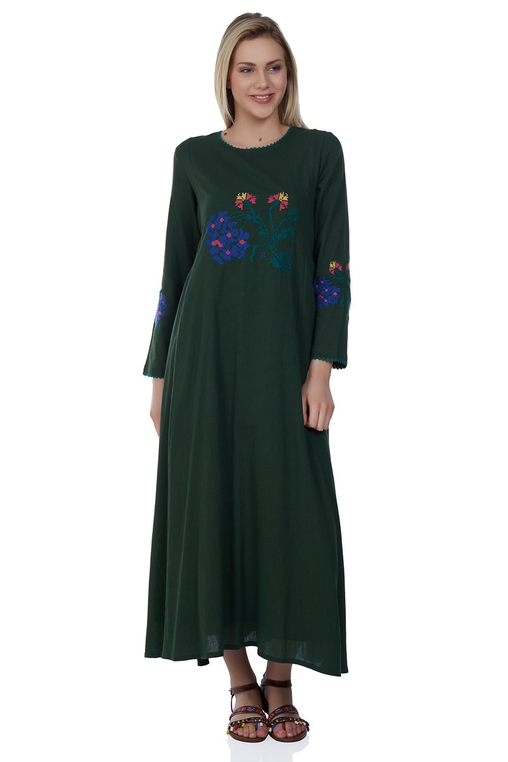 Toptan Hilal Şile Bezi Elbise Yeşil