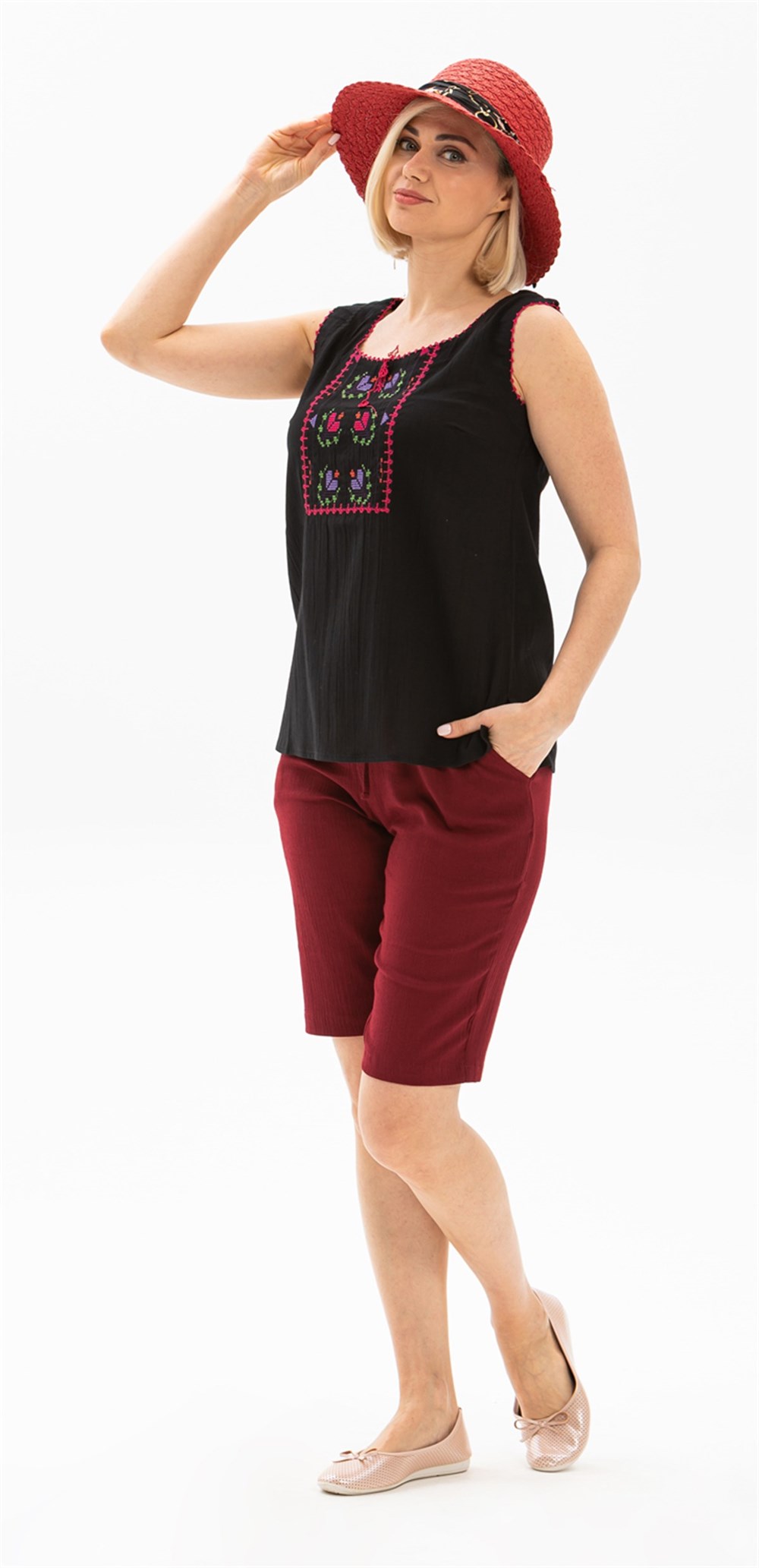 Toptan İşlemeli Şile Bezi Atlet Siyah